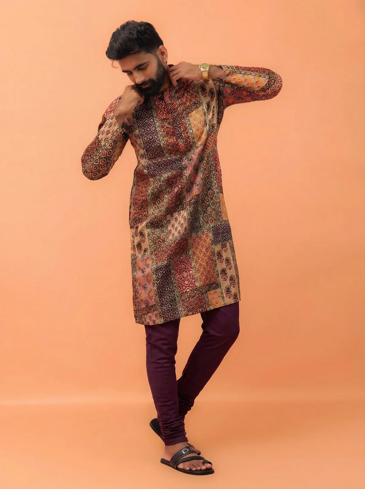 Multicolour Cotton Printed Kurta Churidar Set