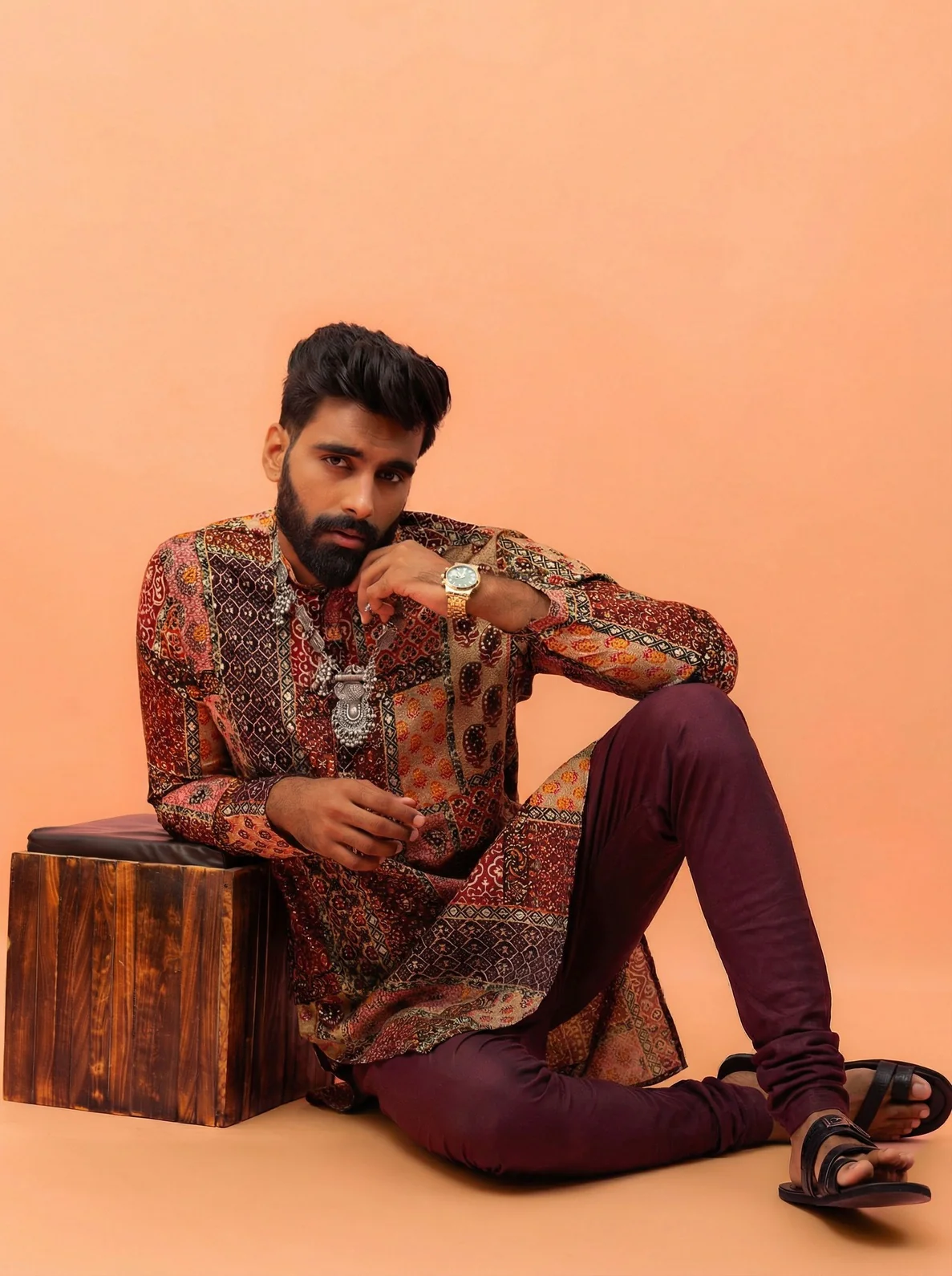 Multicolour Cotton Printed Kurta Churidar Set - Image 2