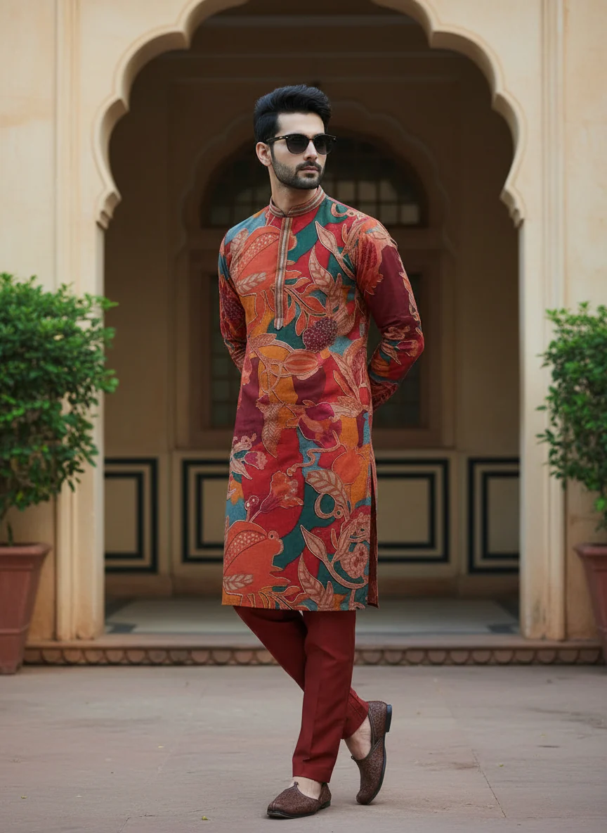 Multicolour Floral Printed Kurta Trouser Set