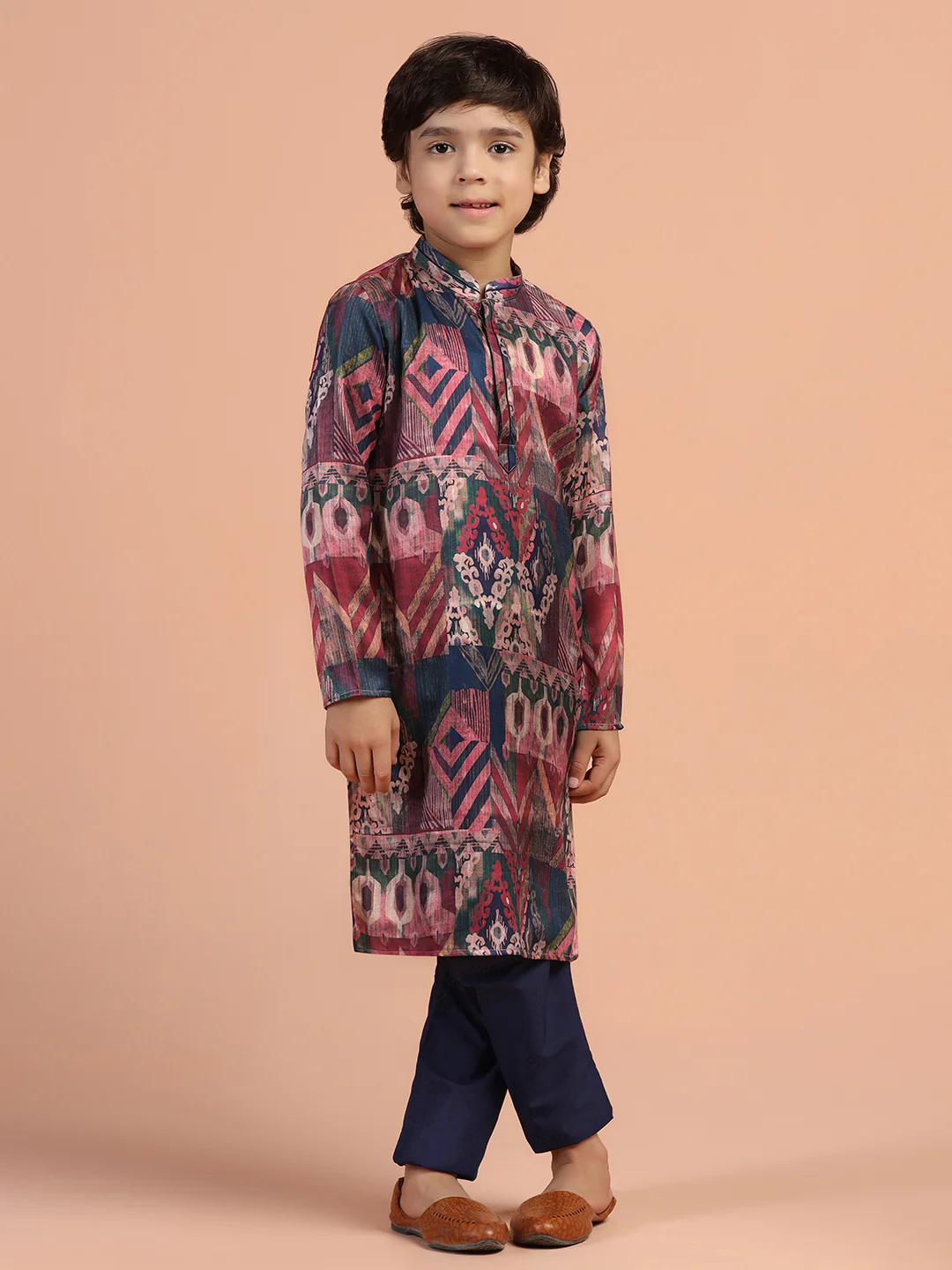 Multicolour Ikat Printed Kids Kurta Set - Image 7