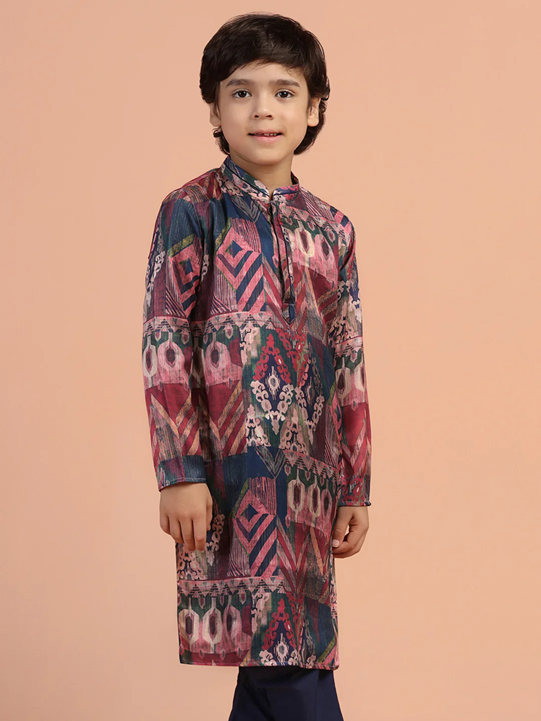 Multicolour Ikat Printed Kids Kurta Set - Image 8