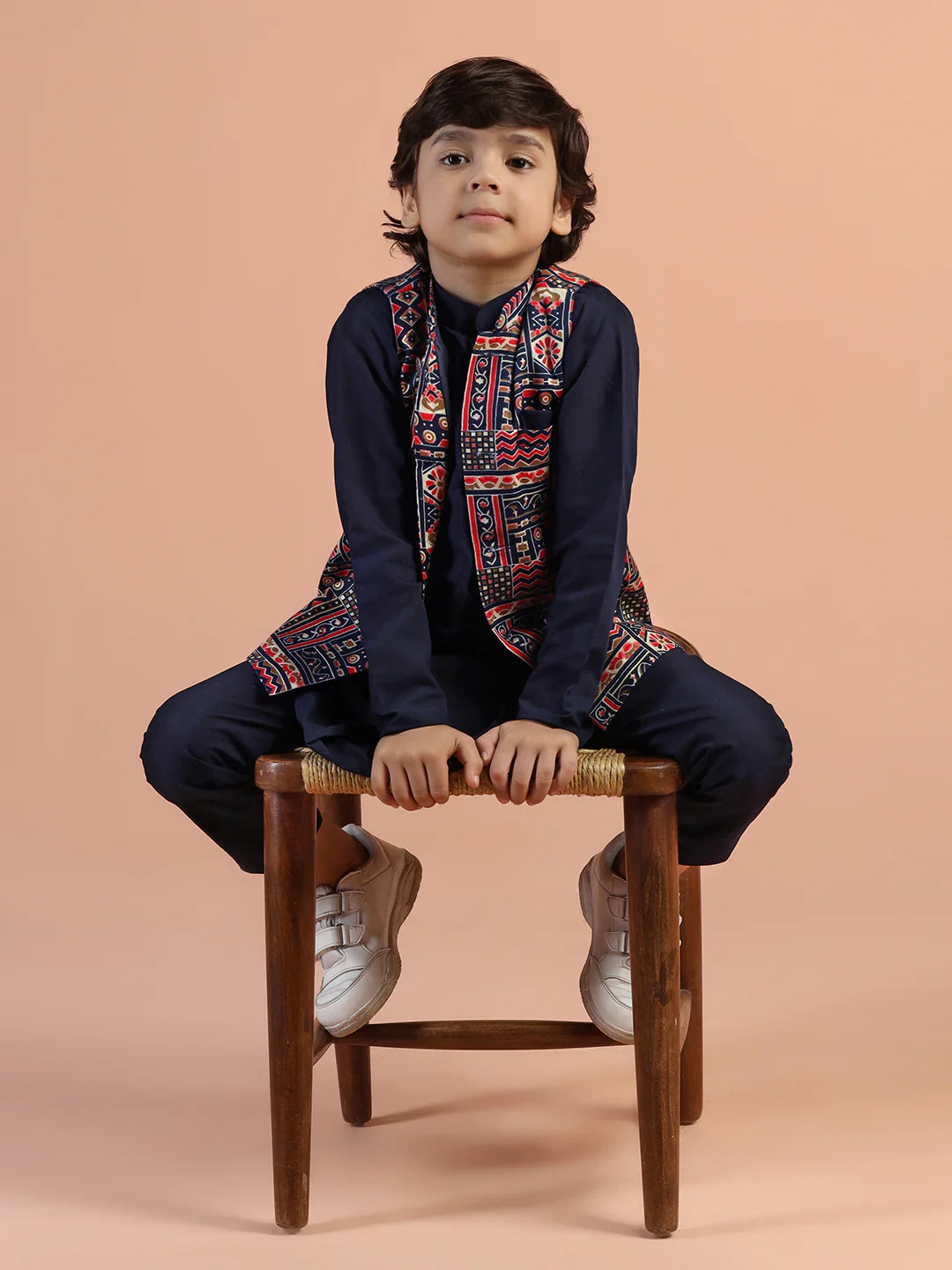 Multicolour Printed Kids Kurta Jacket Set - Image 9