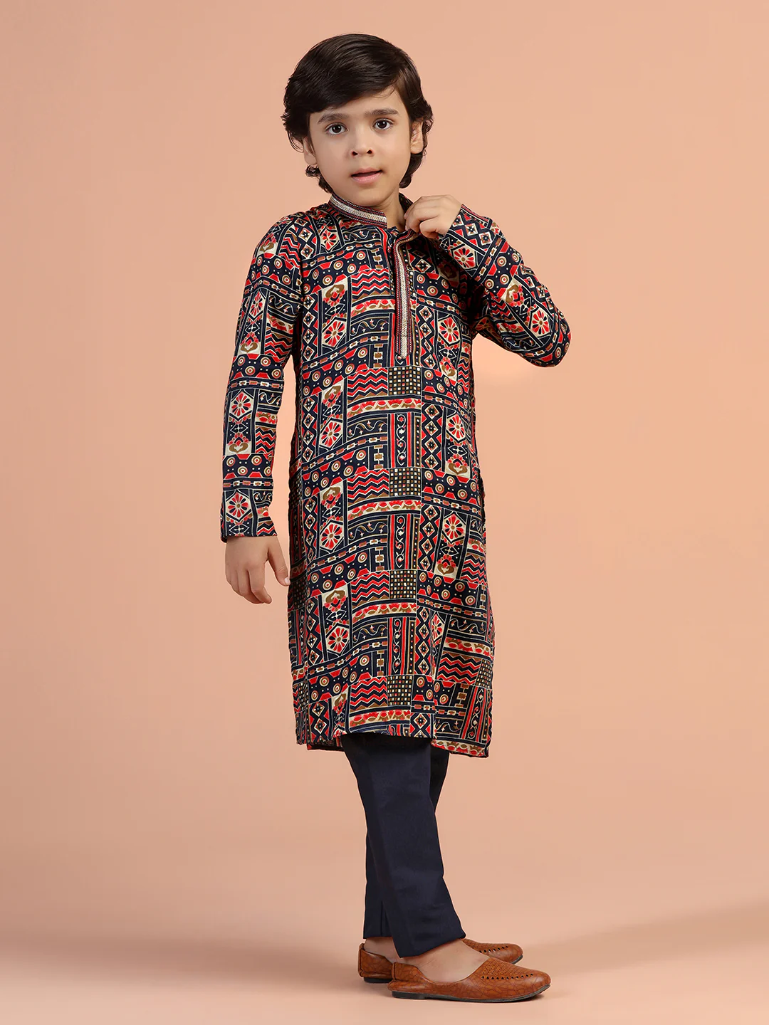 Multicolour Printed Kids Kurta - Image 3