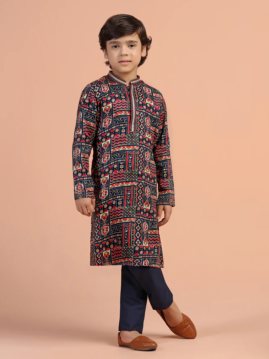 Multicolour Printed Kids Kurta Set - Image 7