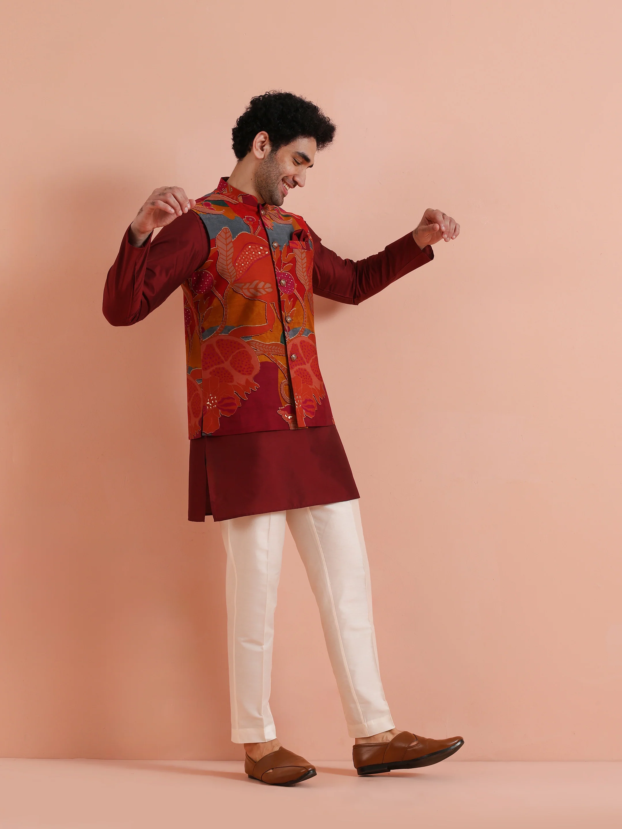 Multicolour Printed Mid Kurta Jacket Set - Image 9
