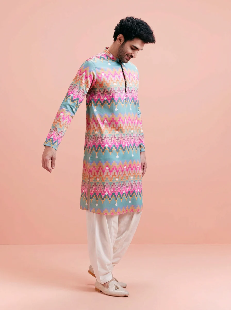 Multicolour Silk Blend Printed Kurta Patiyala Set - Image 2