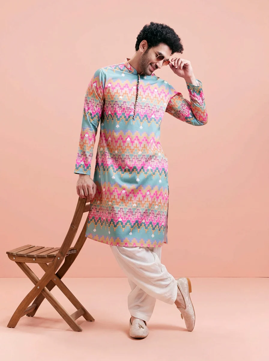 Multicolour Silk Blend Printed Kurta Patiyala Set - Image 8