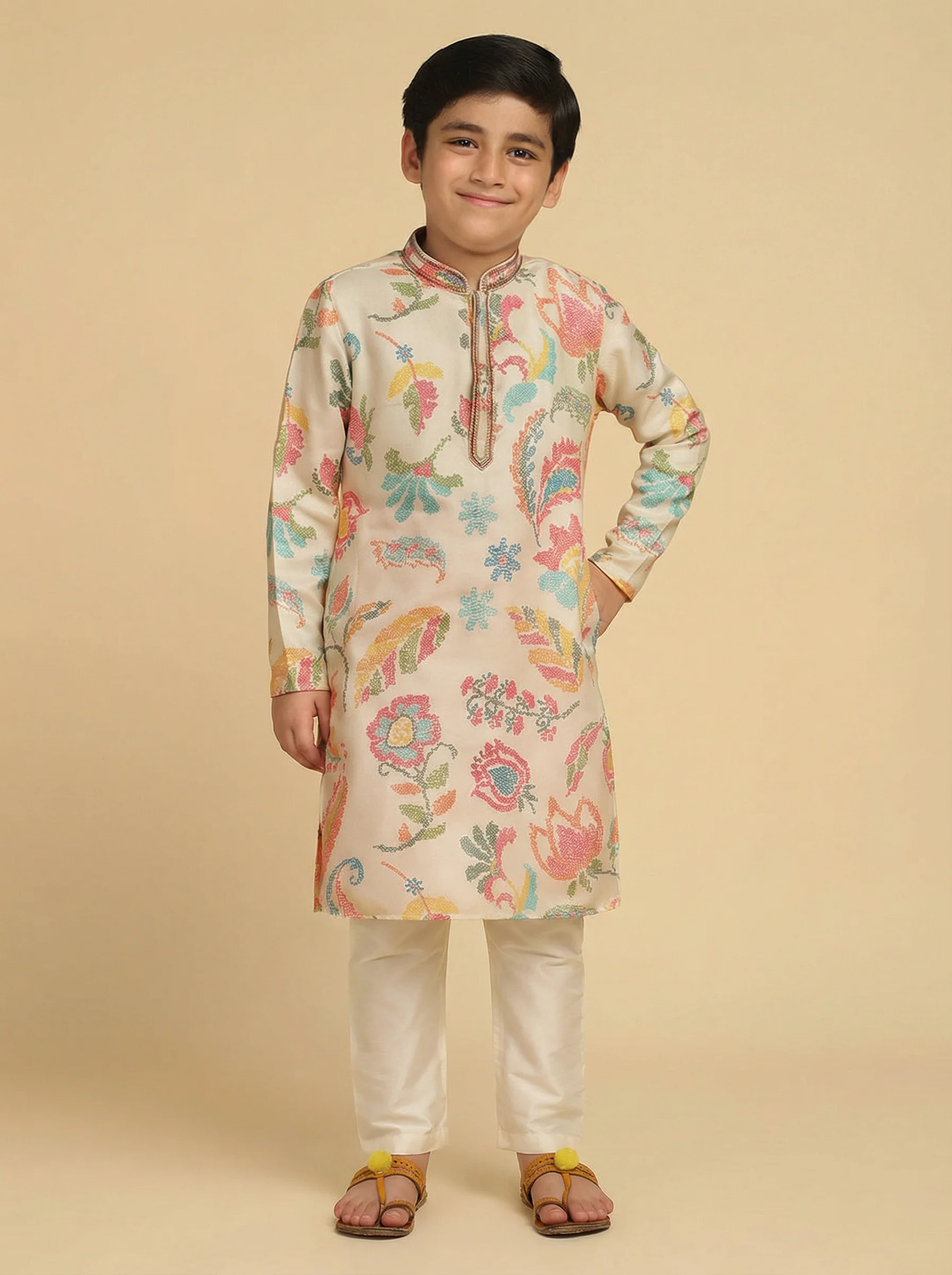 Multicolour Solid Kurta Pyjama Set