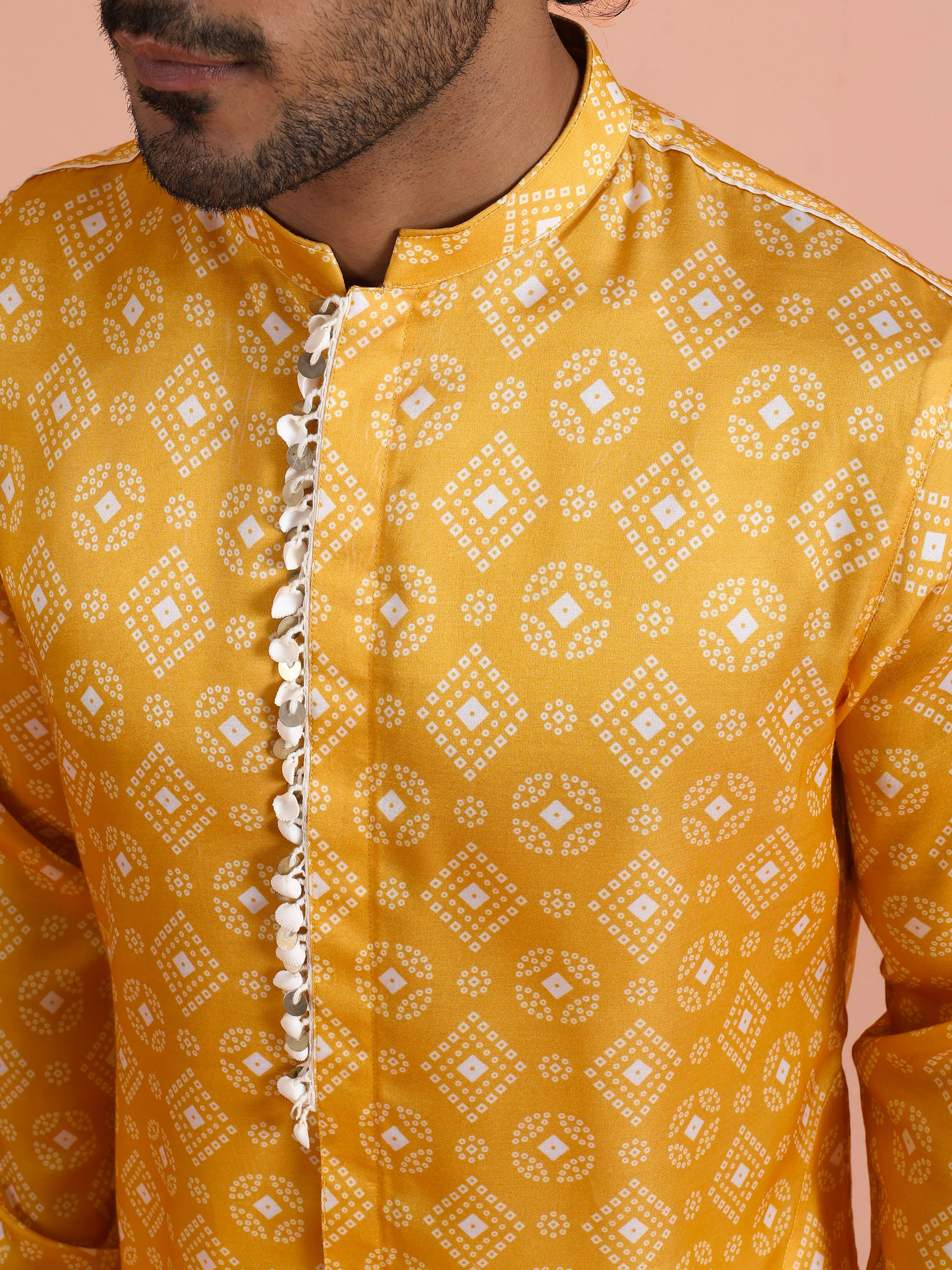 Mustard Bandhani Printed Mid Kurta - Image 5