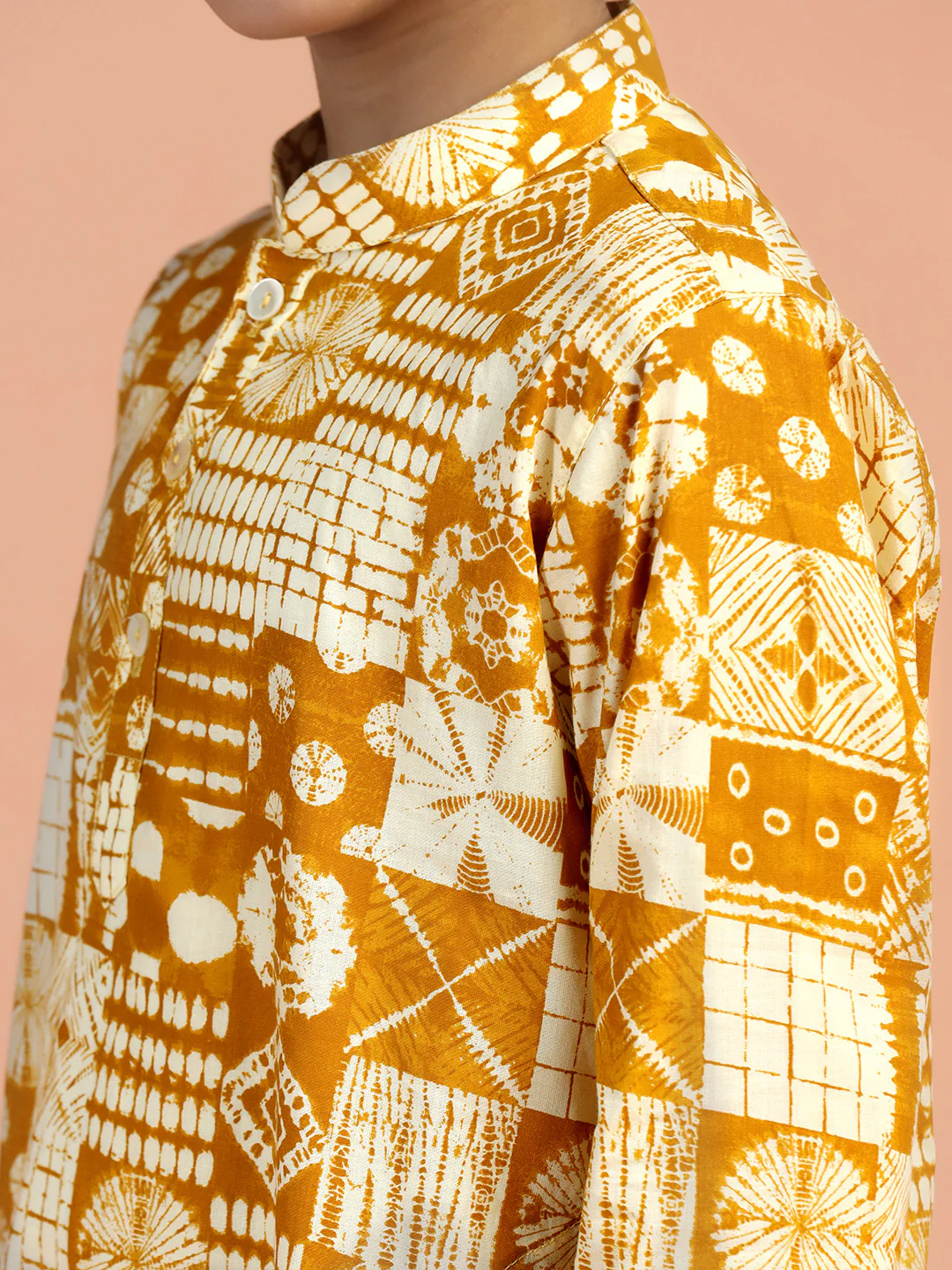 Mustard Geometric Print Kids Kurta Set - Image 5