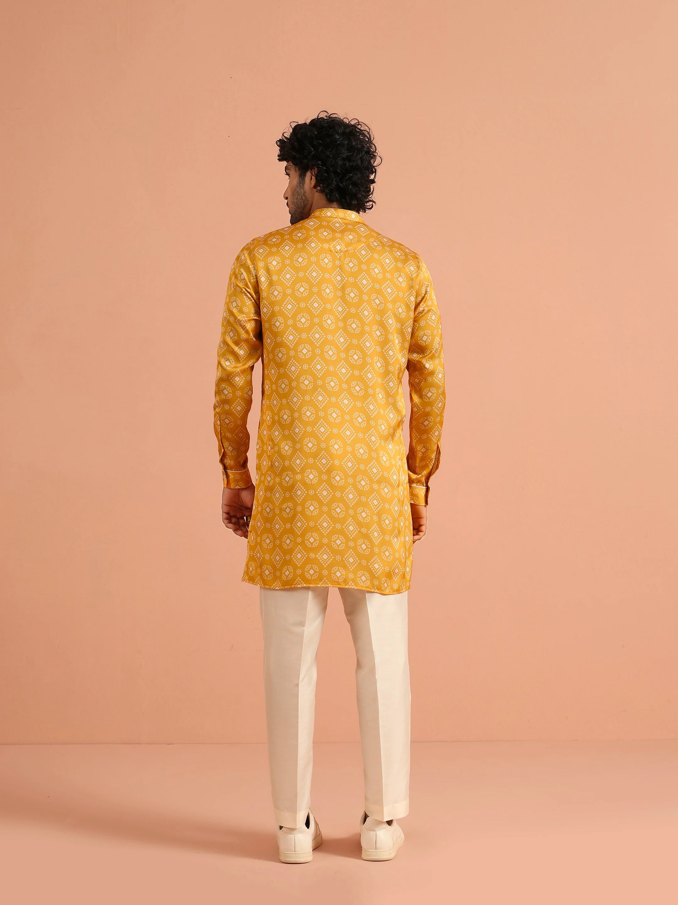 Mustard Printed Cotton Kurta Trouser Set - Image 4