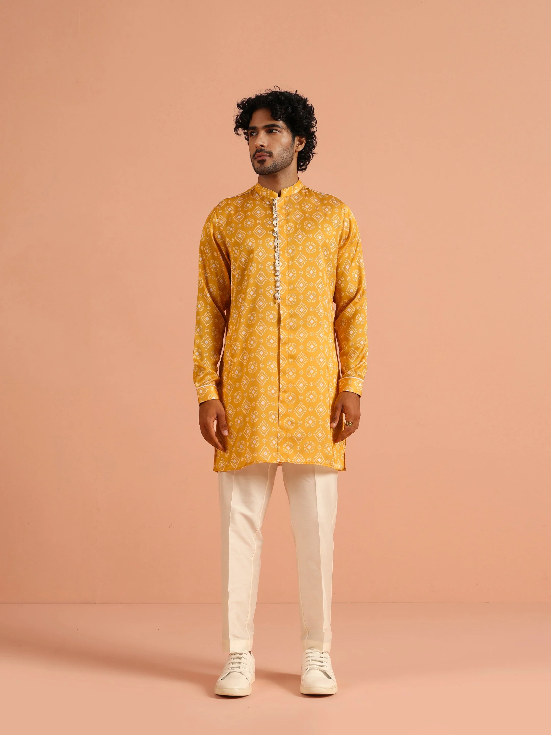 Mustard Printed Cotton Kurta Trouser Set - Image 8