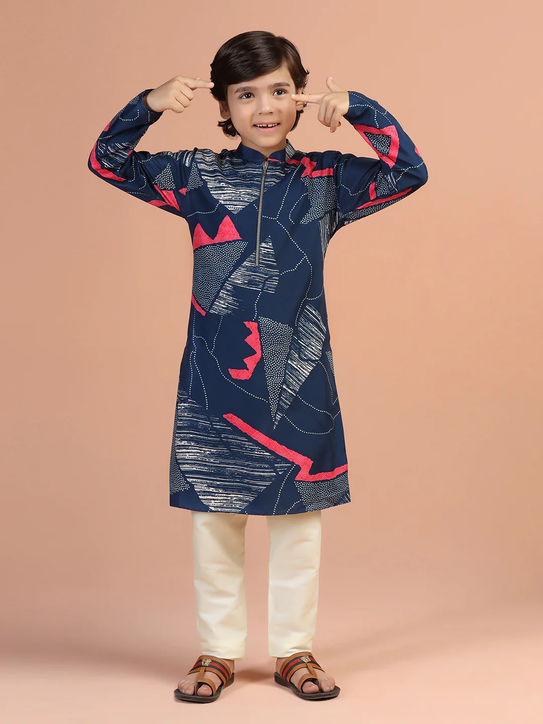 Navy Abstract Print Kids Kurta Set
