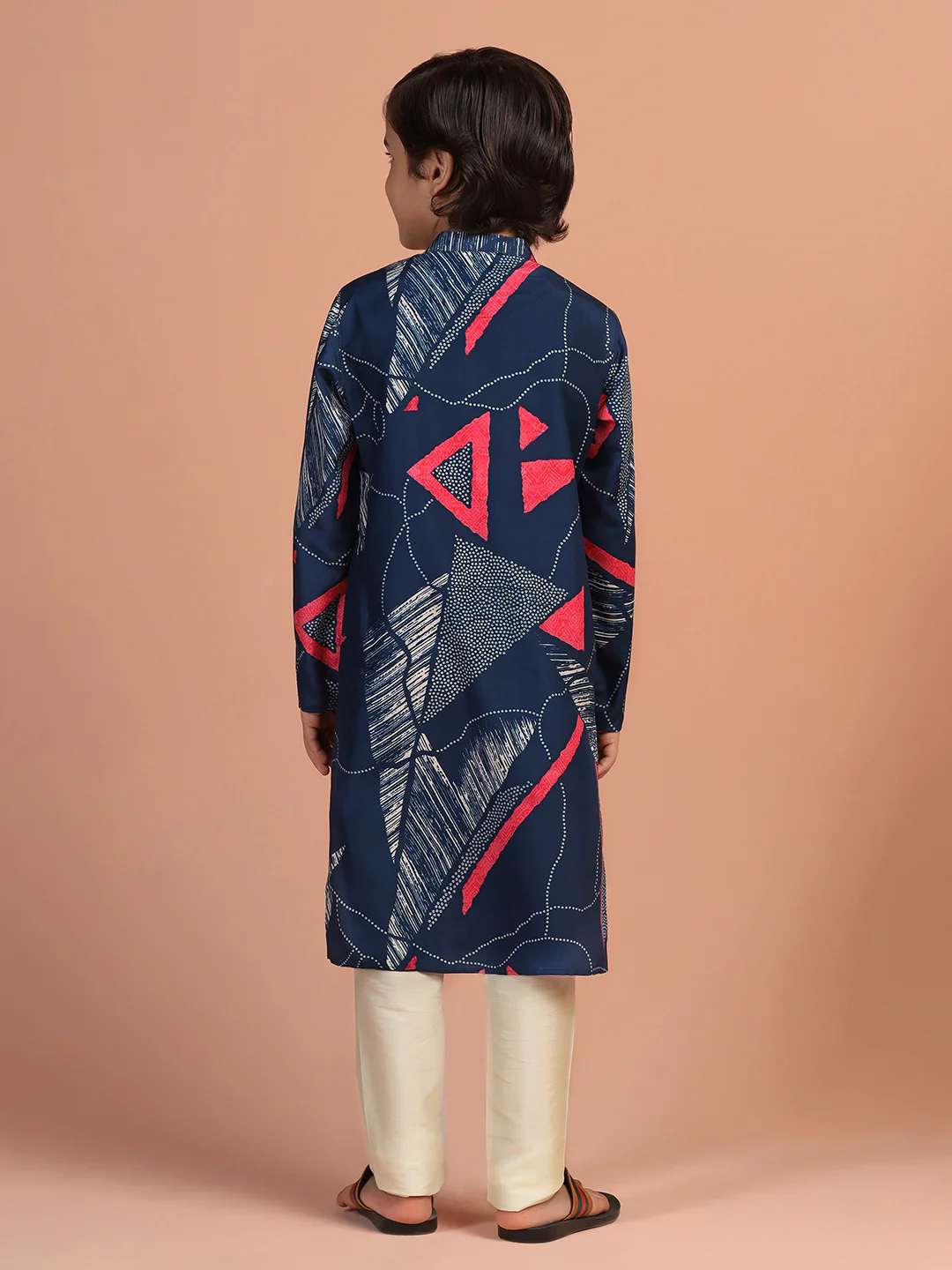 Navy Abstract Print Kids Kurta Set - Image 4