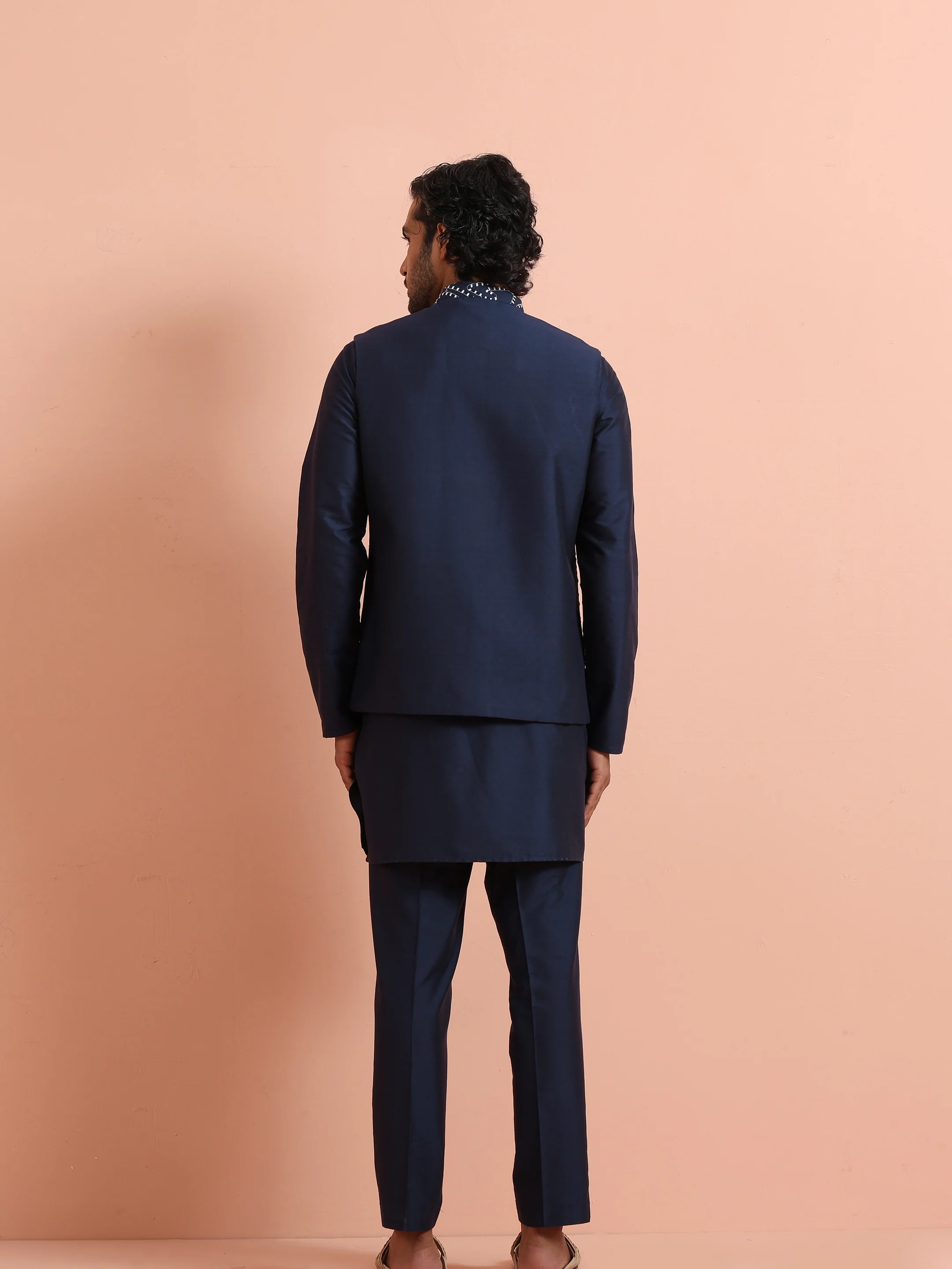 Navy Blue Abstract Printed Nehru Jacket - Image 4