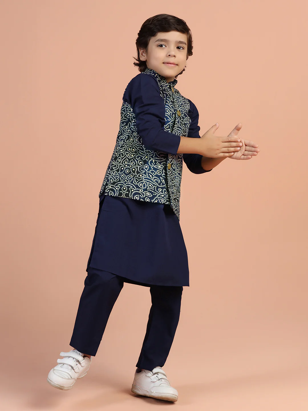 Navy Blue Bandhani Printed Jacket - Image 2