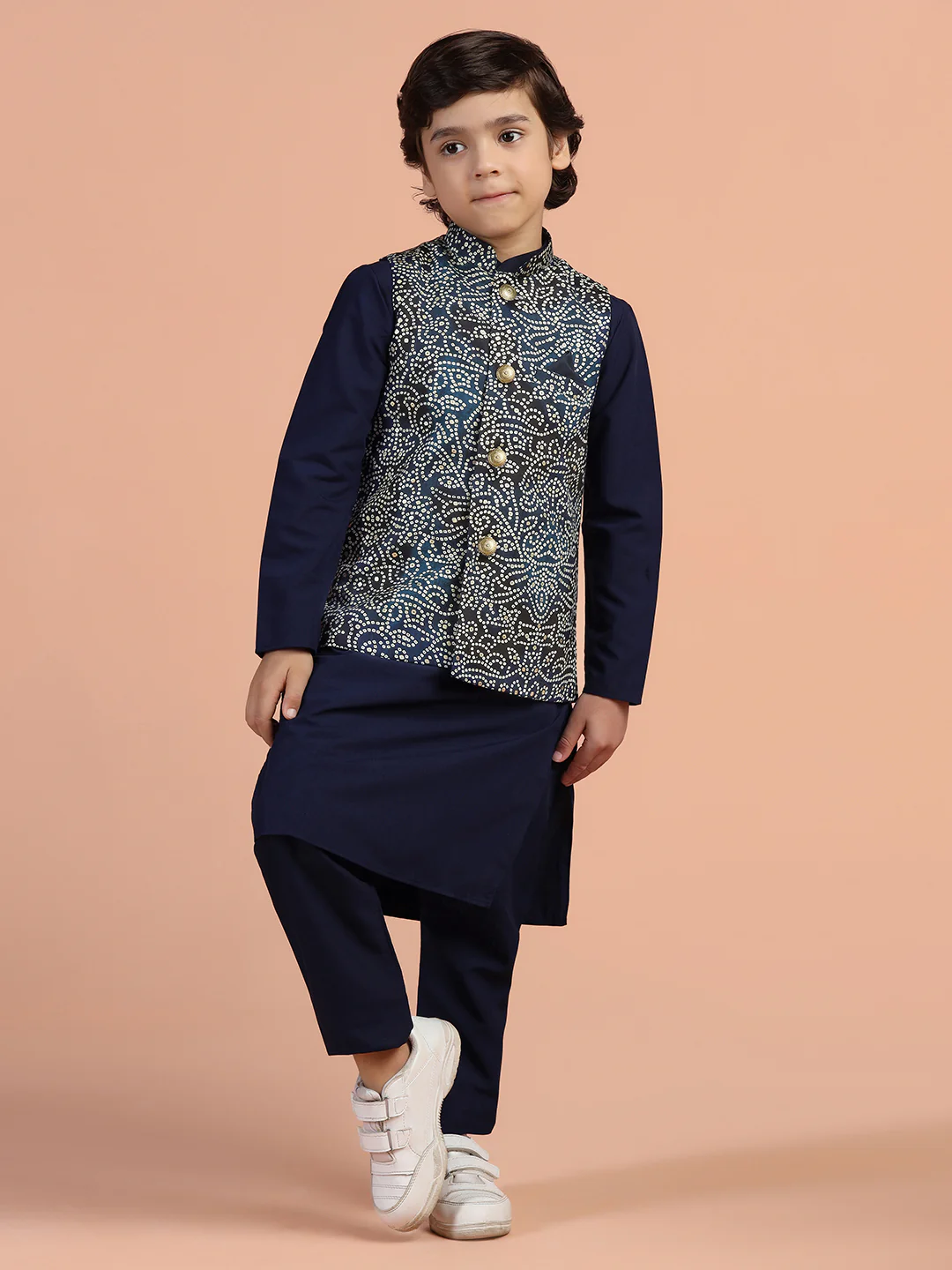 Navy Blue Bandhani Printed Jacket - Image 3