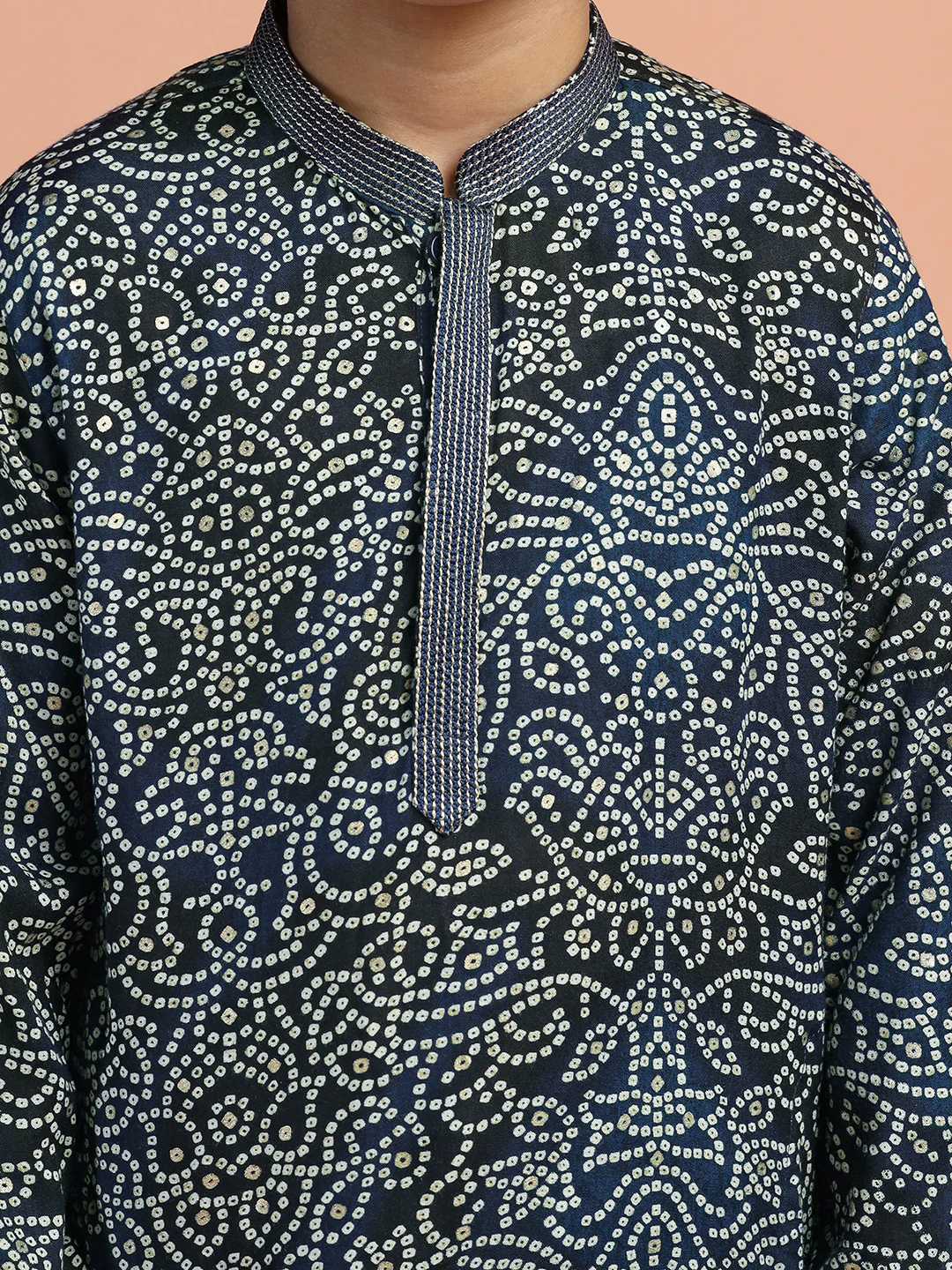 Navy Blue Bandhani Printed Kurta - Image 5