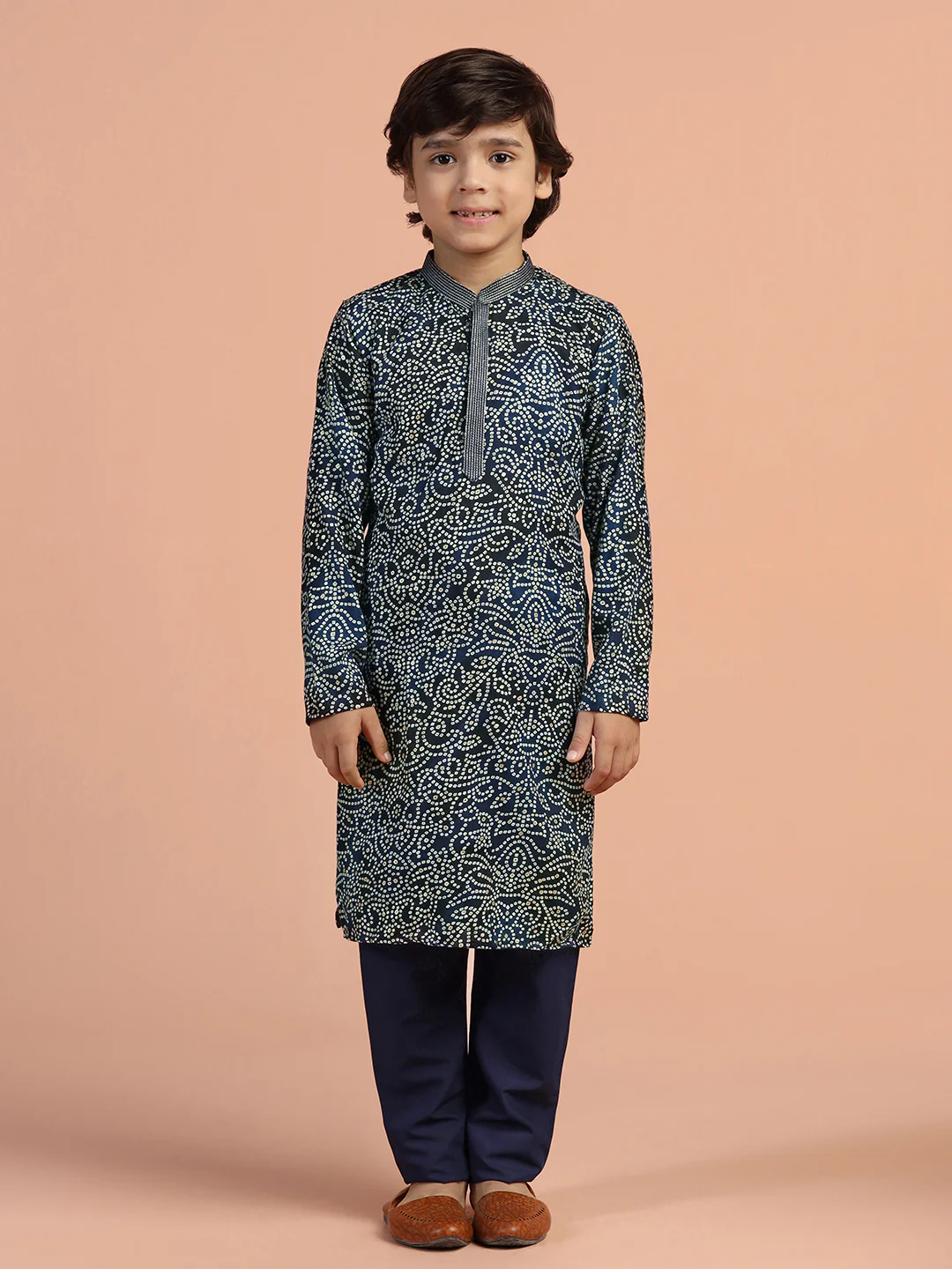 Navy Blue Bandhani Printed Kurta - Image 6