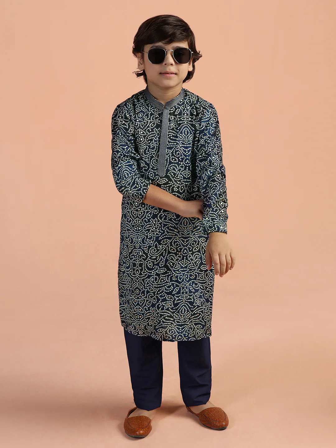 Navy Blue Bandhani Printed Kurta - Image 7