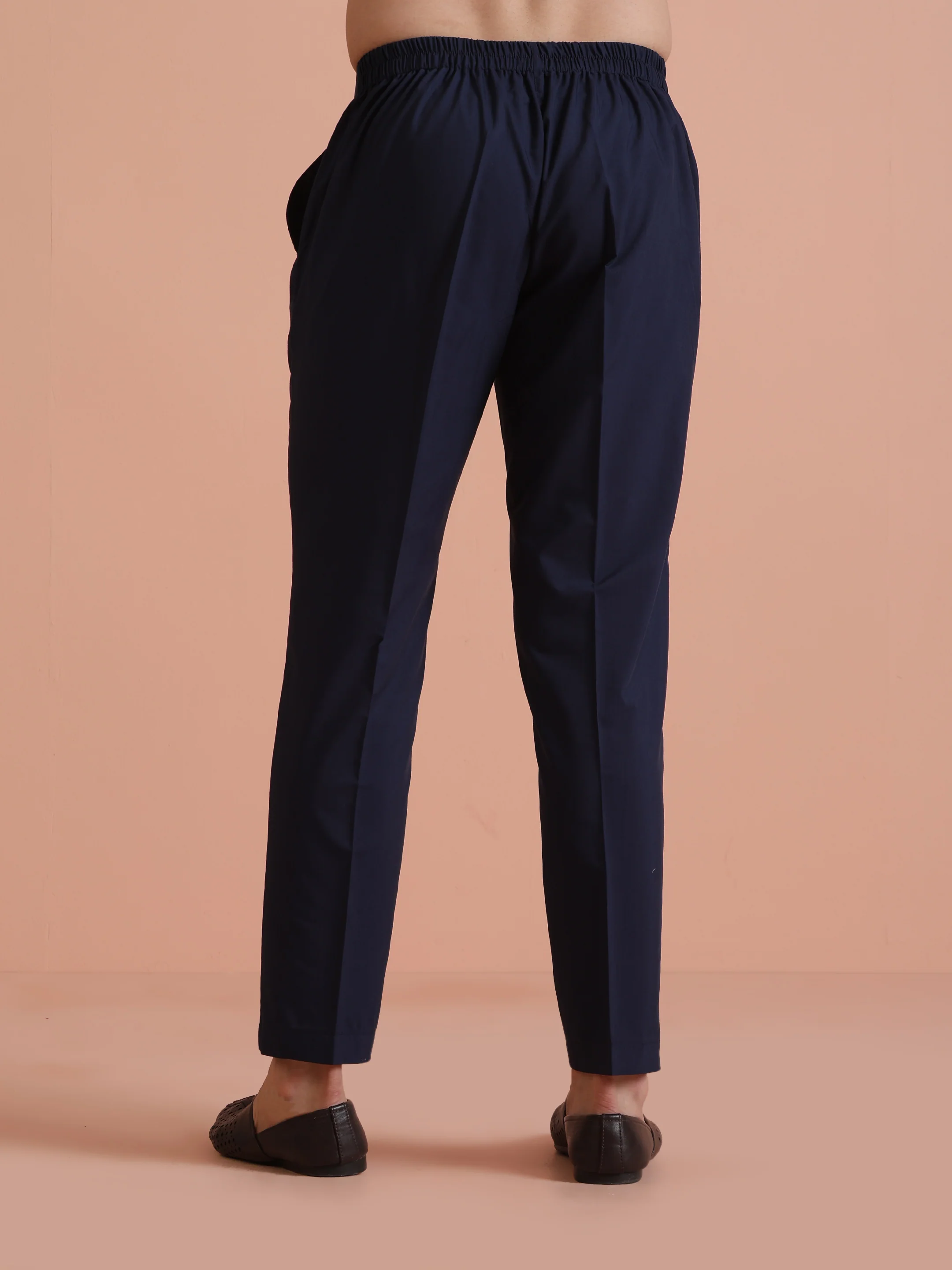 Navy Blue Blended Solid Trouser - Image 3