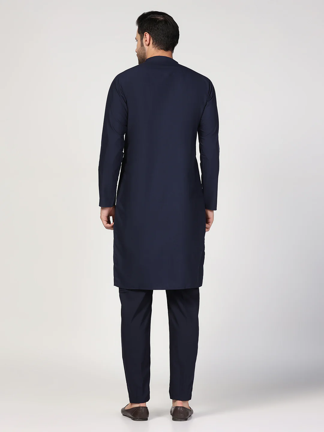 Navy Blue Cotton Blend Solid Plain Kurta - Image 4
