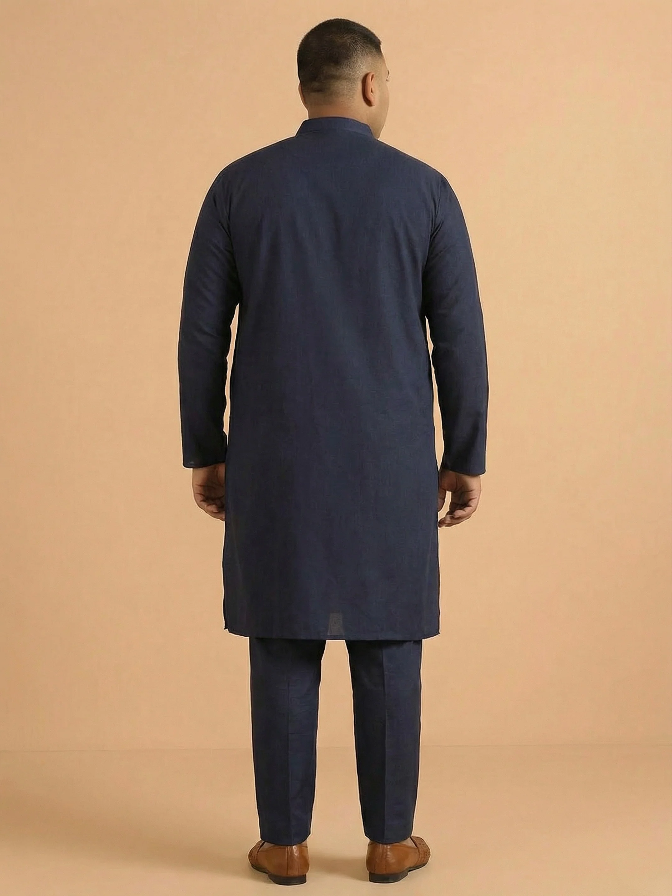Navy Blue Cotton Plain Kurta - Image 2