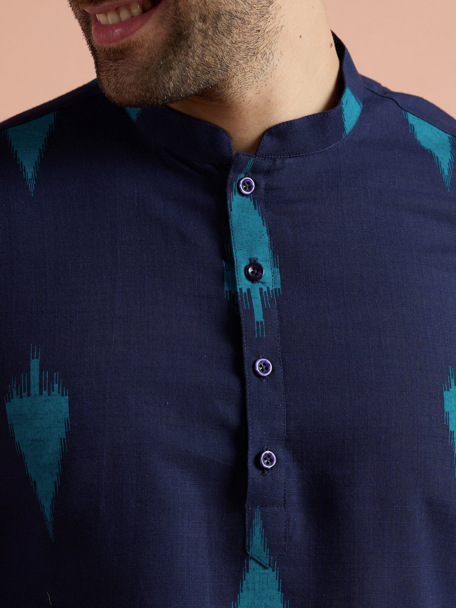 Navy Blue Cotton Printed Short Kurta - Image 6