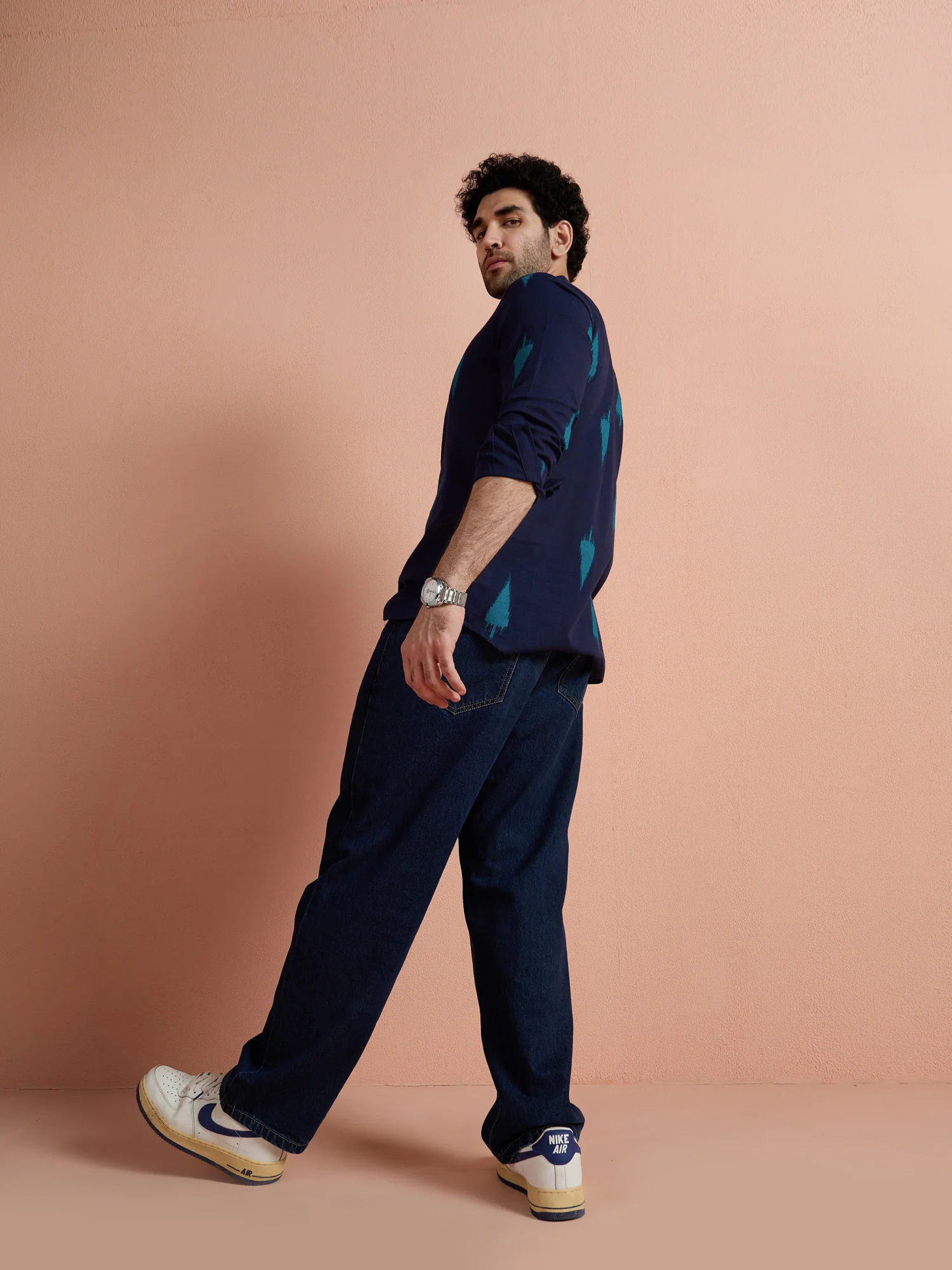 Navy Blue Cotton Printed Short Kurta - Image 8