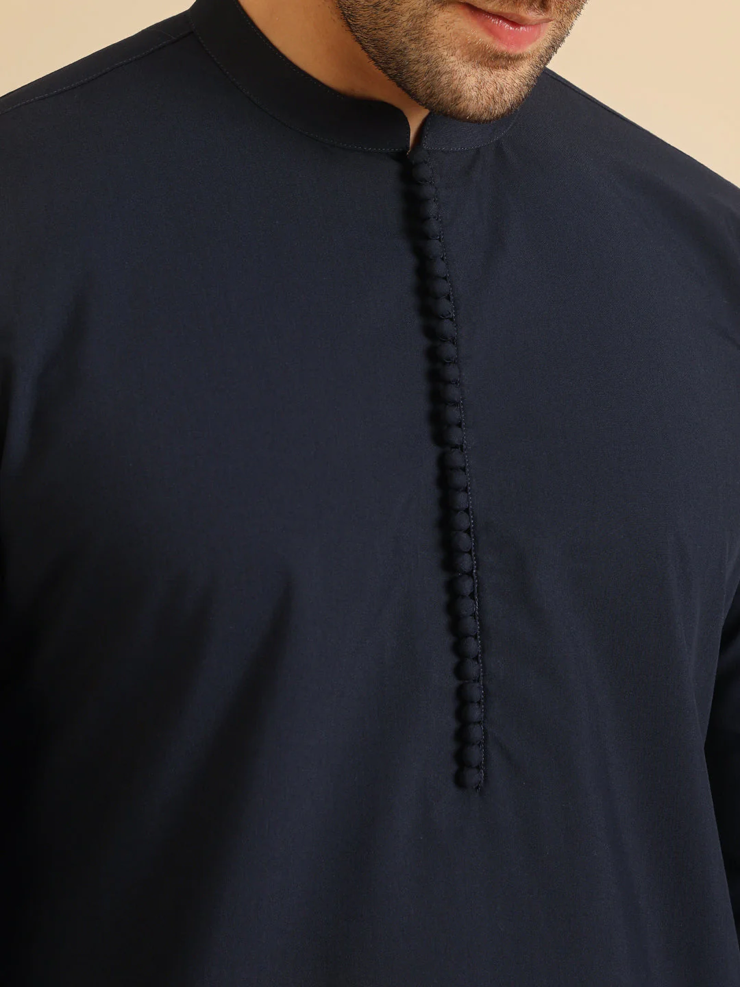 Navy Blue Cotton Silk Mid Kurta - Image 3