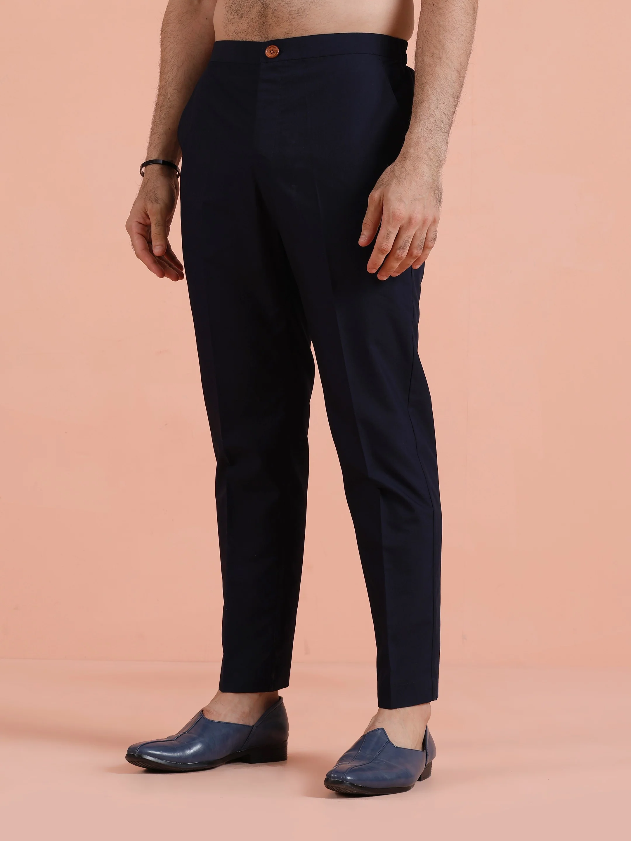 Navy Blue Cotton Silk Textured Jacket Kurta Trouser Set - Image 6