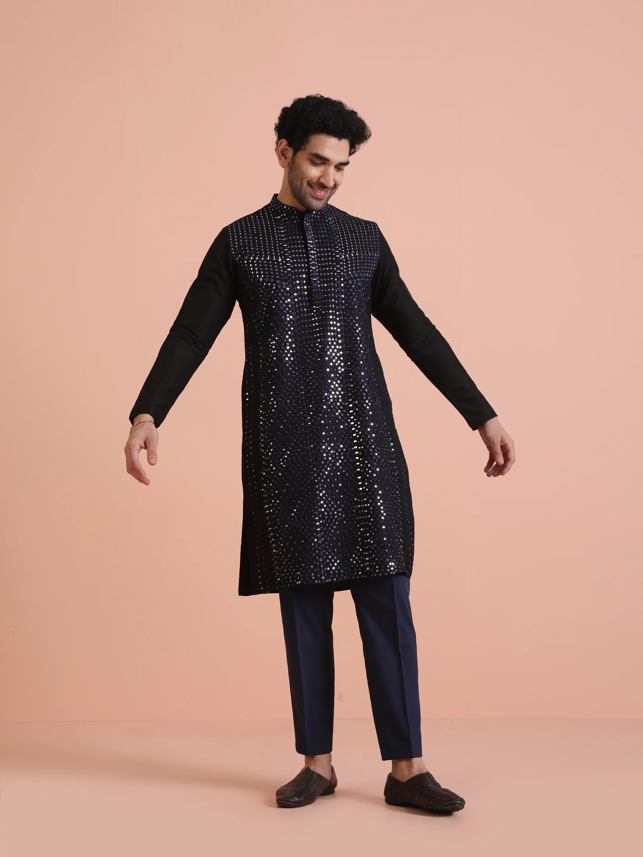 Navy Blue Embellished Kurta Set - Image 7