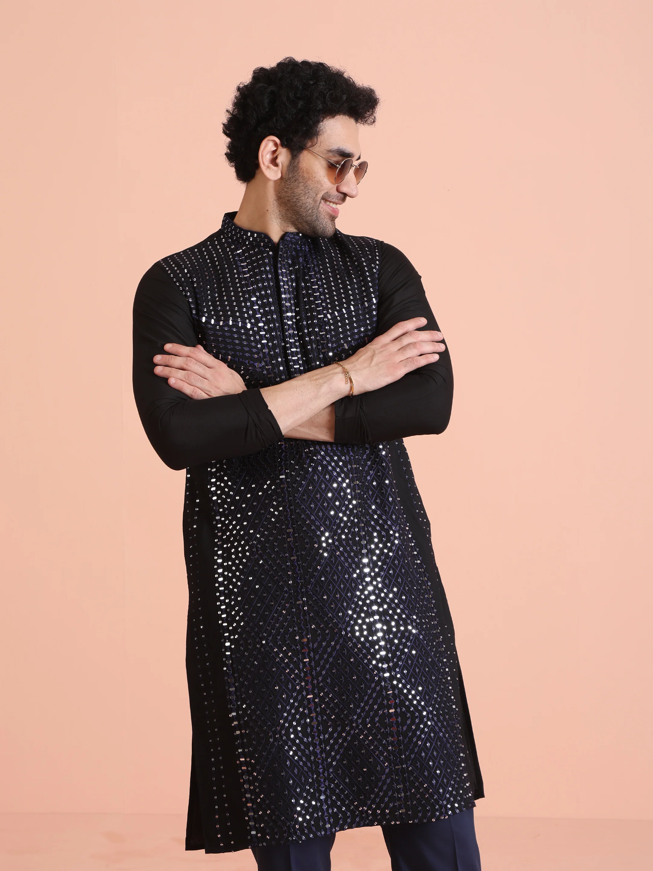 Navy Blue Embellished Kurta Set - Image 8
