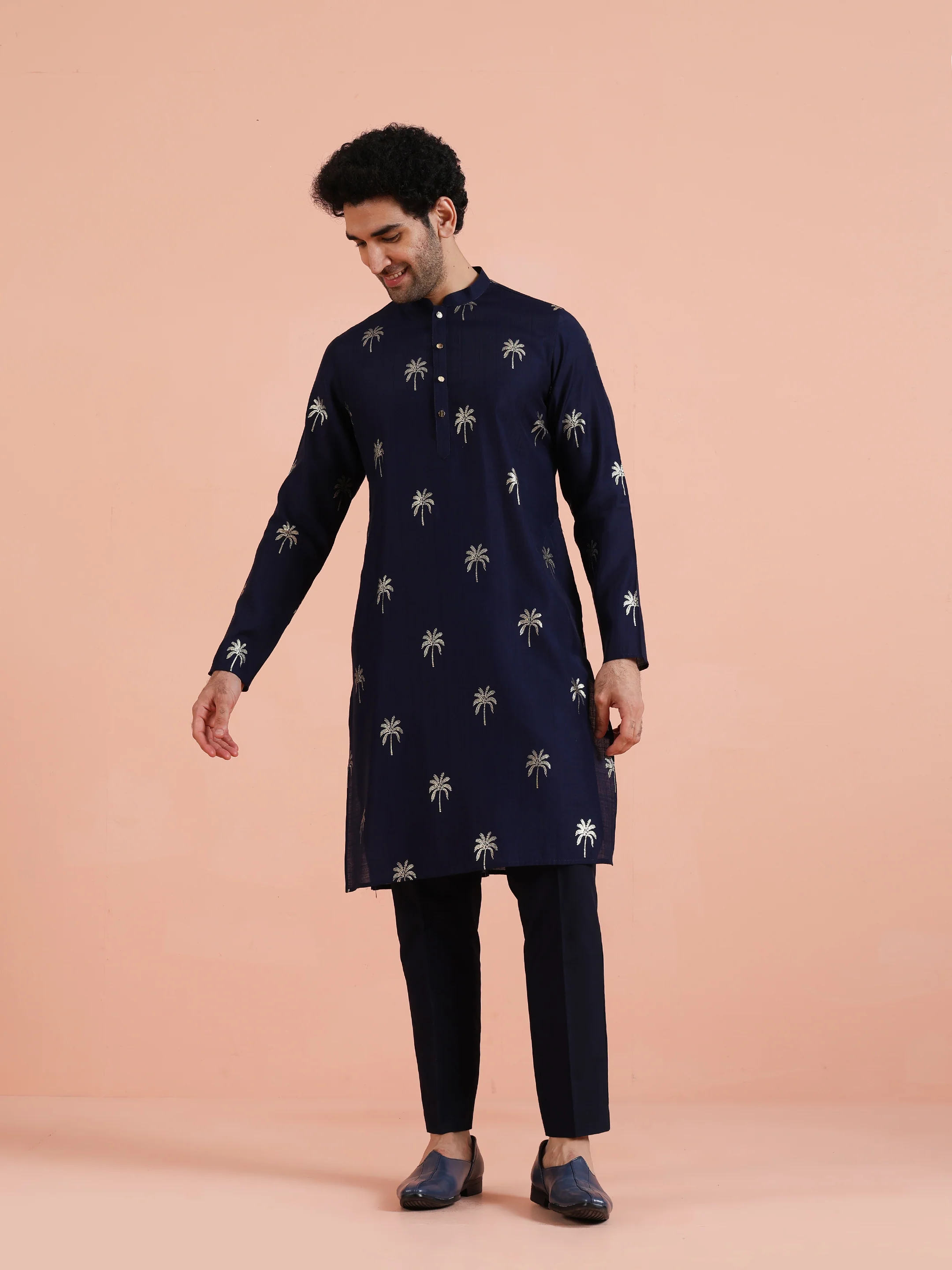 Navy Blue Printed Kurta Trouser Set