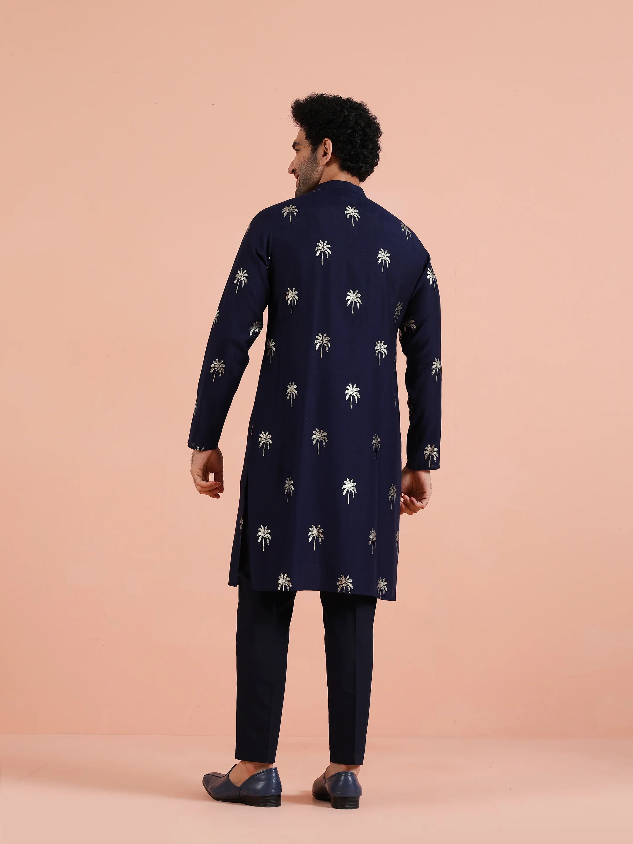 Navy Blue Printed Kurta Trouser Set - Image 4