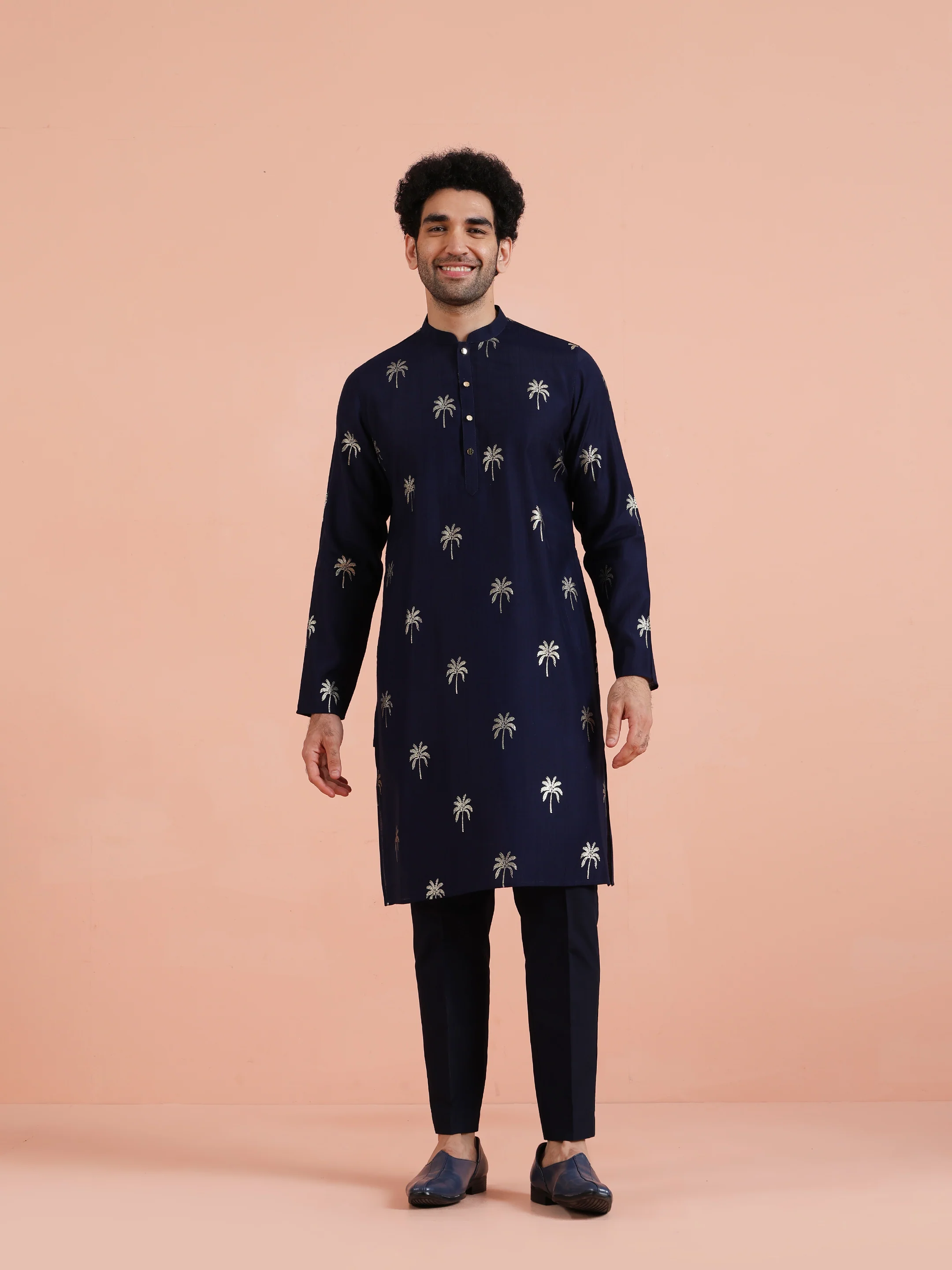 Navy Blue Printed Kurta Trouser Set - Image 8