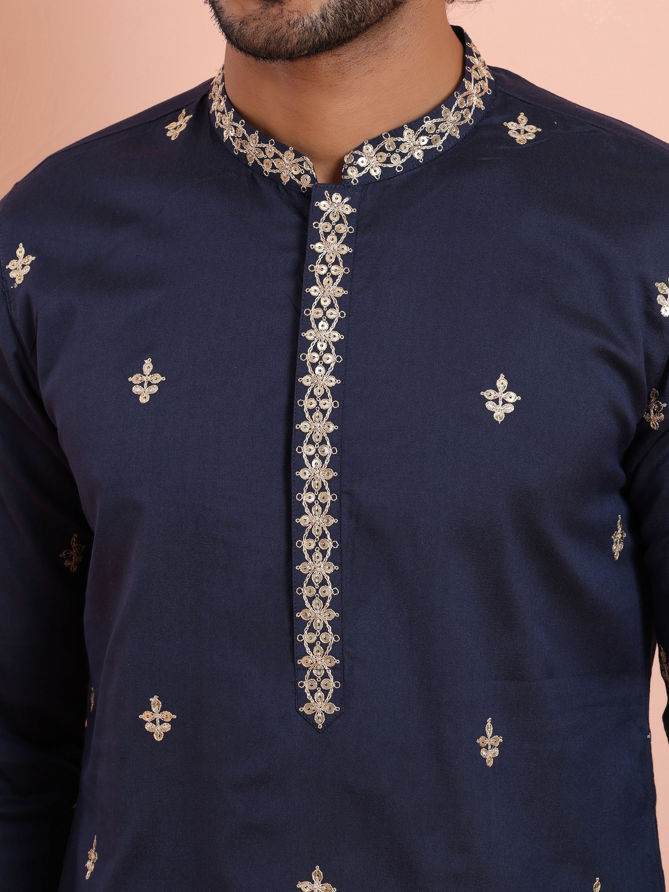 Navy Blue Embroidered Kurta Trouser Set - Image 5