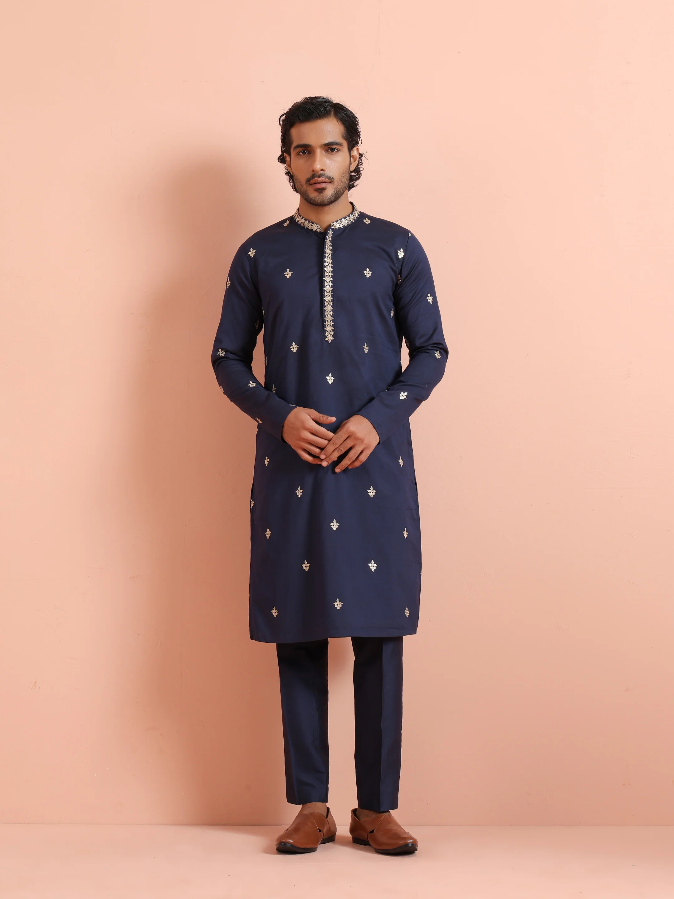 Navy Blue Embroidered Kurta Trouser Set - Image 6