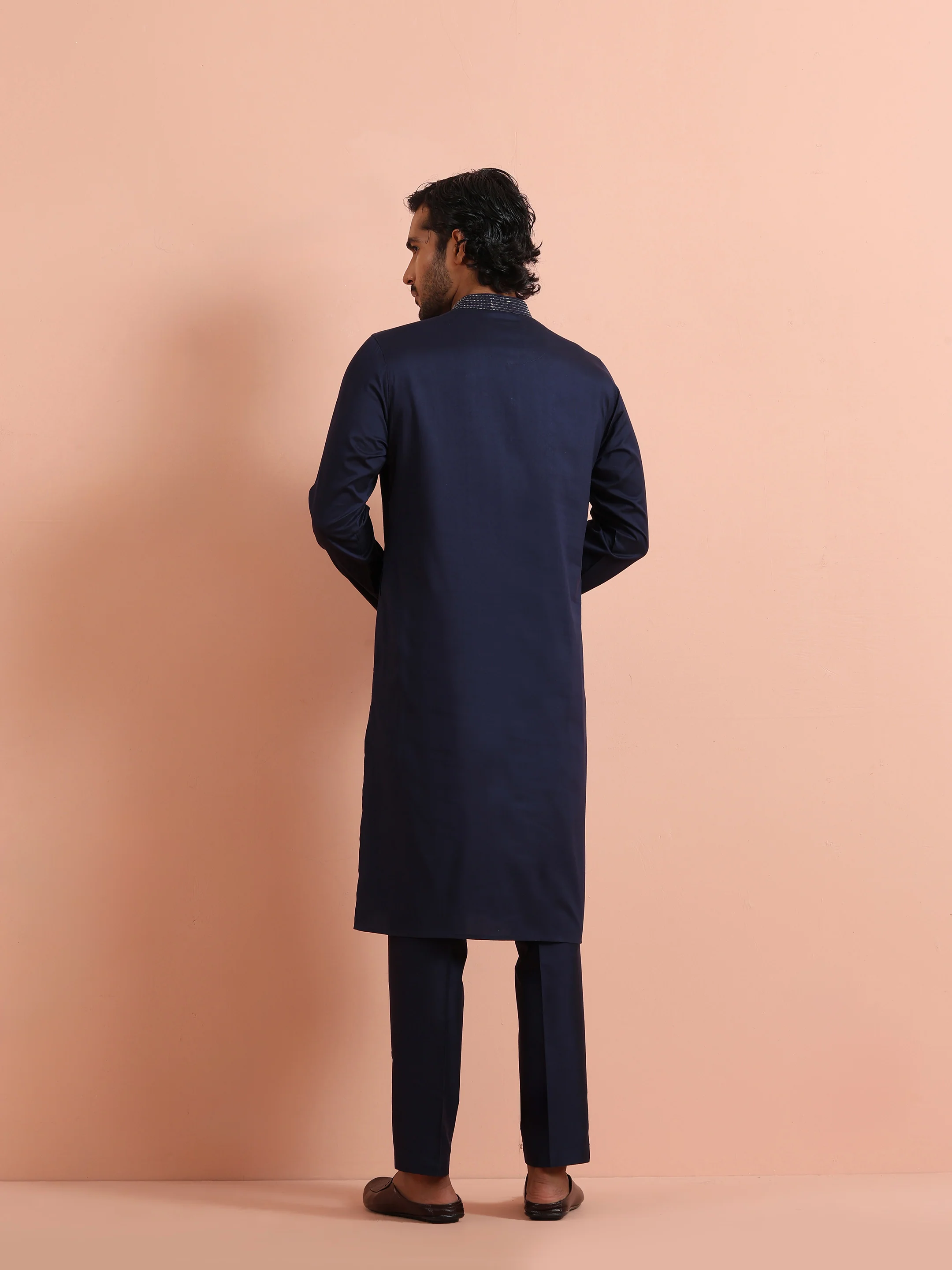 Navy Blue Embroidered Kurta Trouser Set - Image 4
