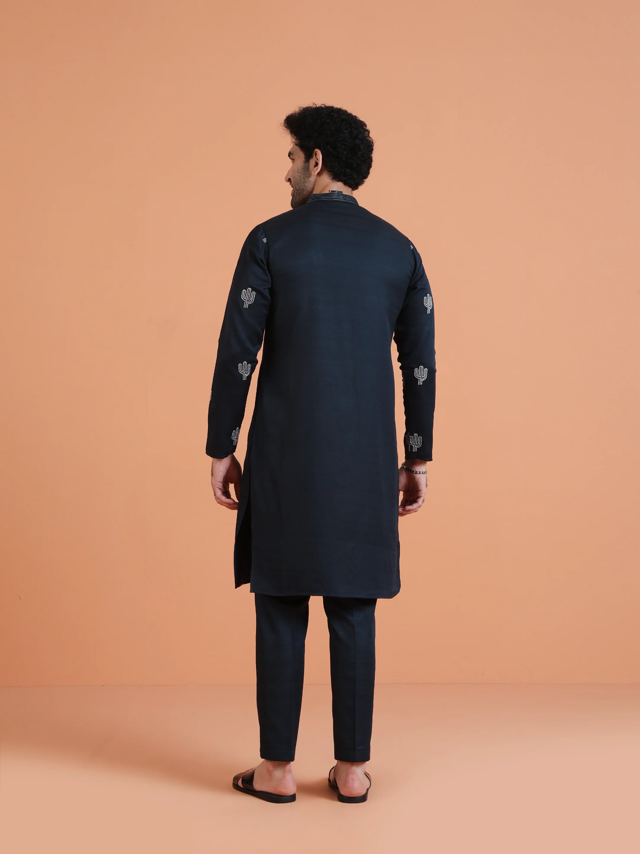 Navy Blue Embroidered Kurta with Navy Trouser Set – Contemporary Wear - Image 4