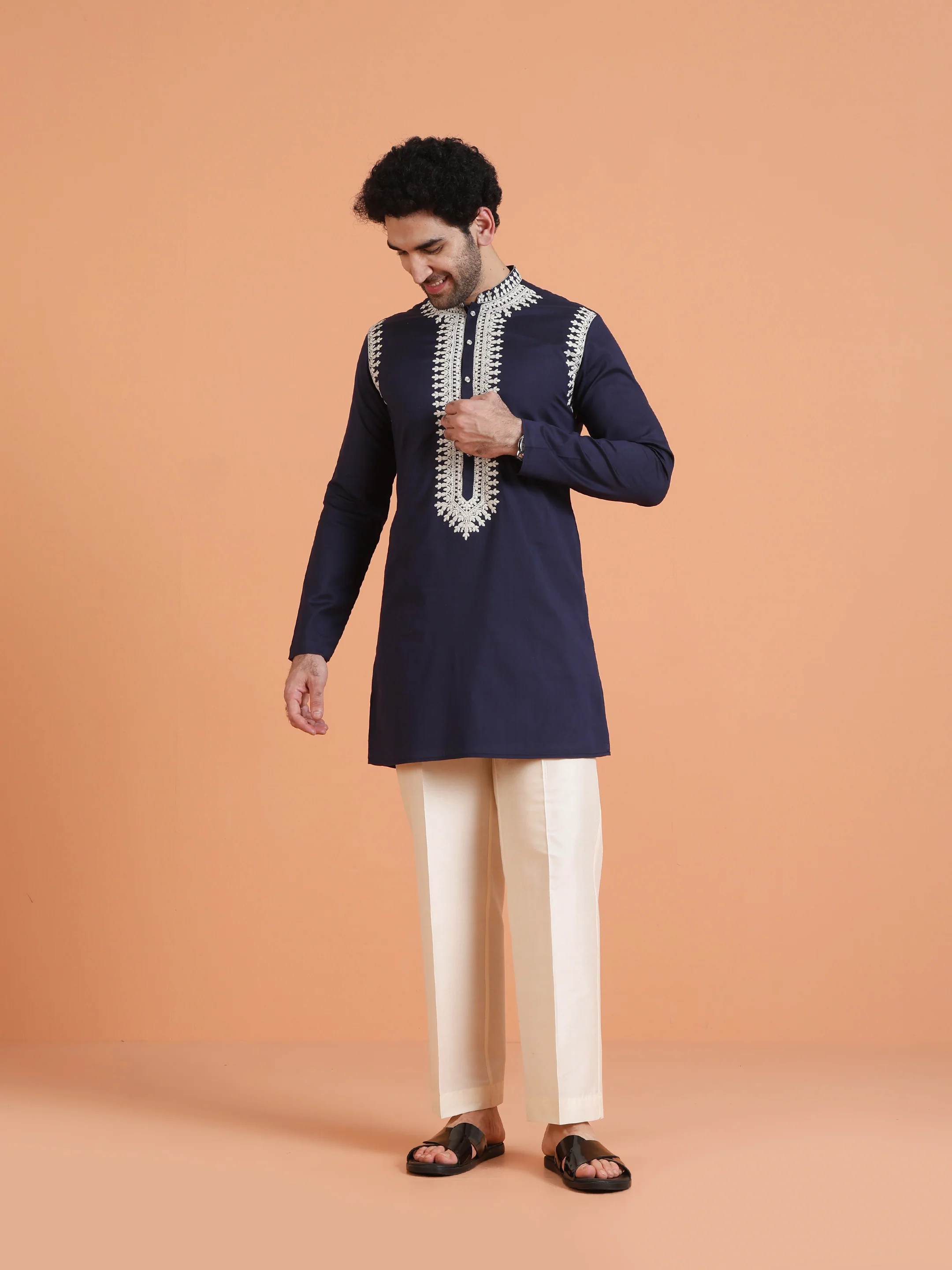 Navy Blue Embroidered Mid Kurta - Image 7