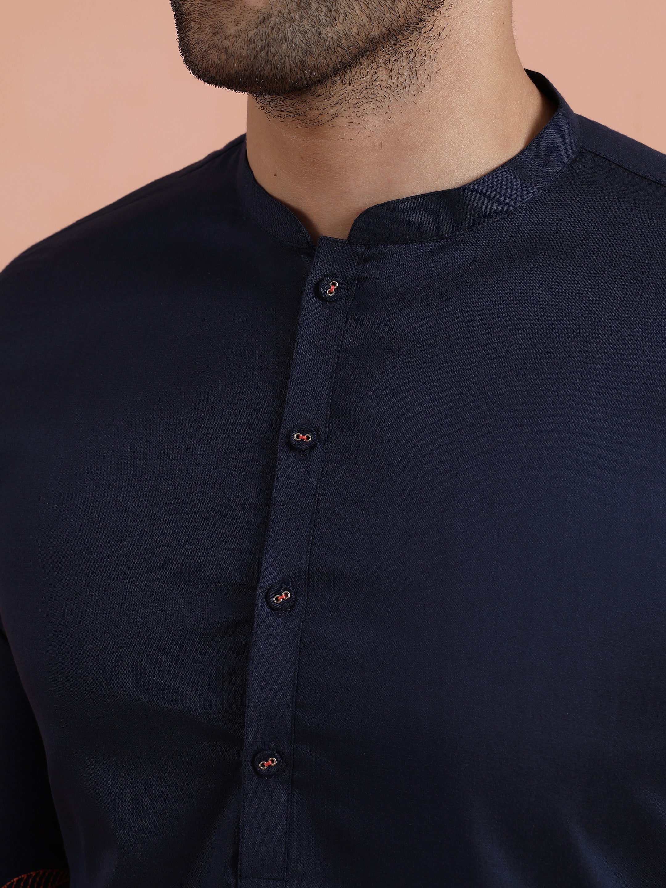 Navy Blue Floral Embroidered Kurta Trouser Set - Image 5