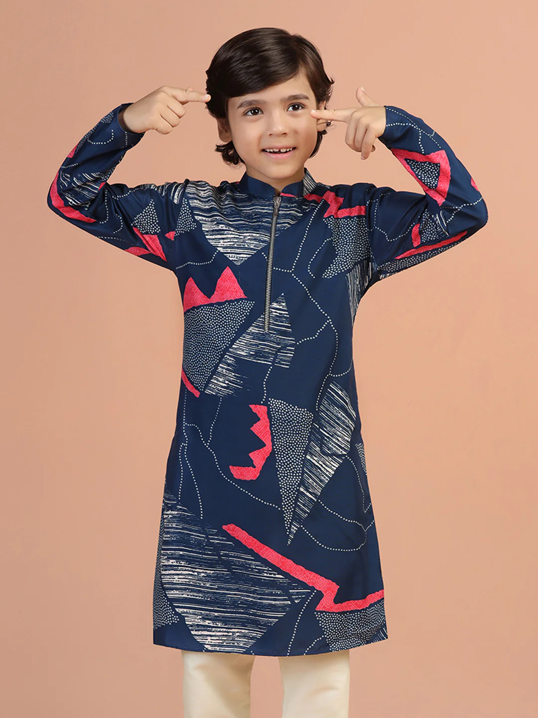 Navy Blue Geometric Printed Kurta