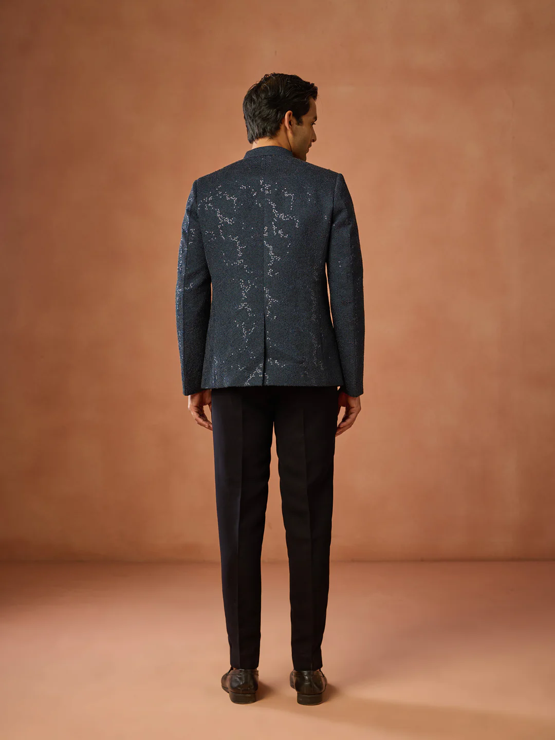 Navy Blue Silk Blend Sequin Bandhgala Jodhpuri Set - Image 4