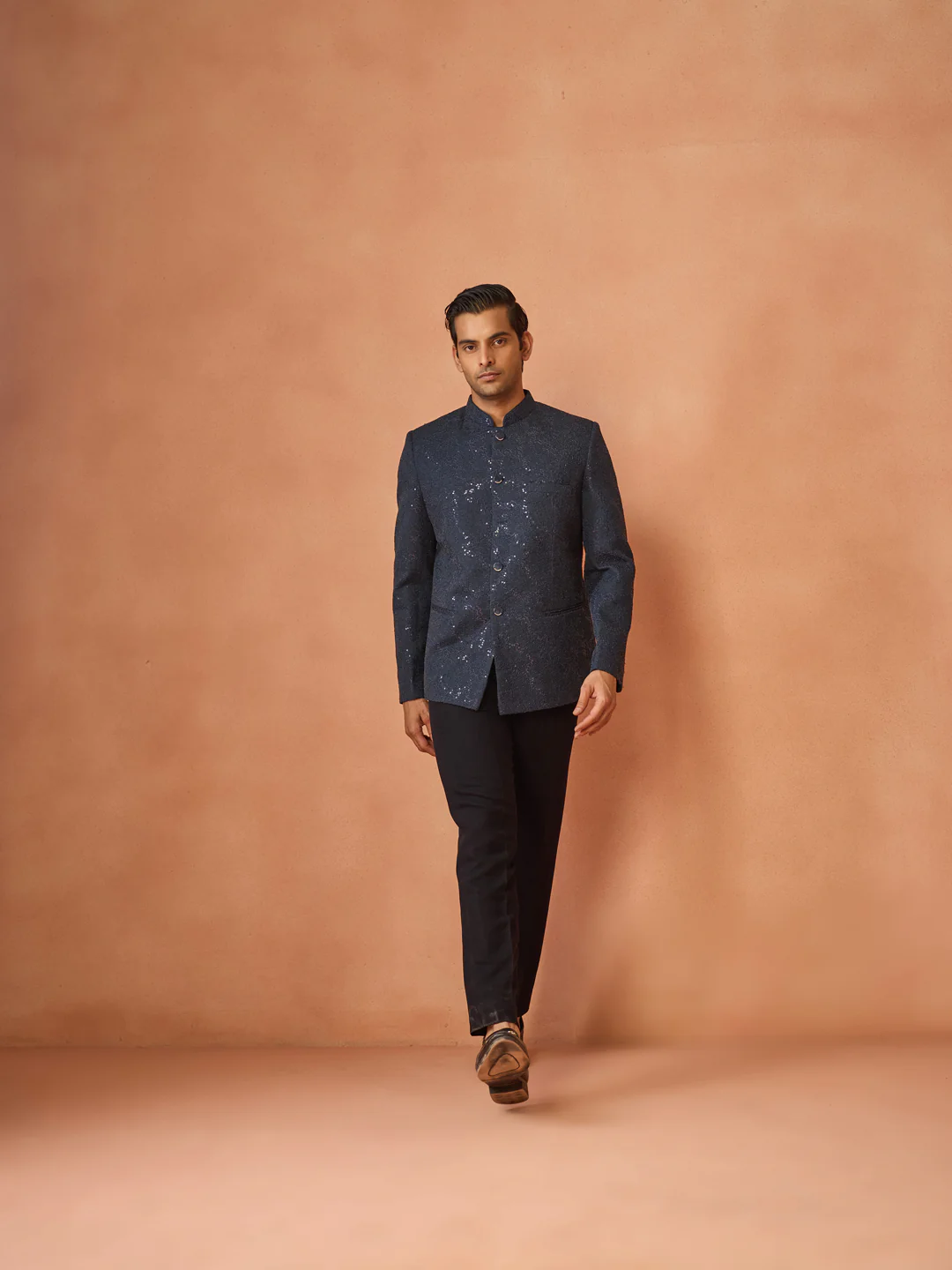 Navy Blue Silk Blend Sequin Bandhgala Jodhpuri Set - Image 7
