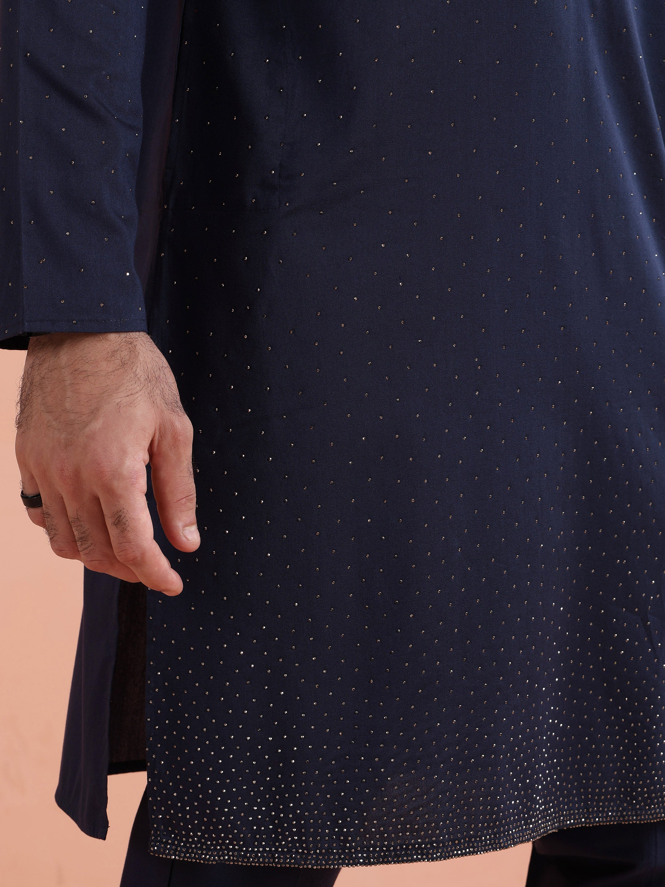 Navy Blue Silk Ombre Embellished Kurta Trouser Set - Image 6