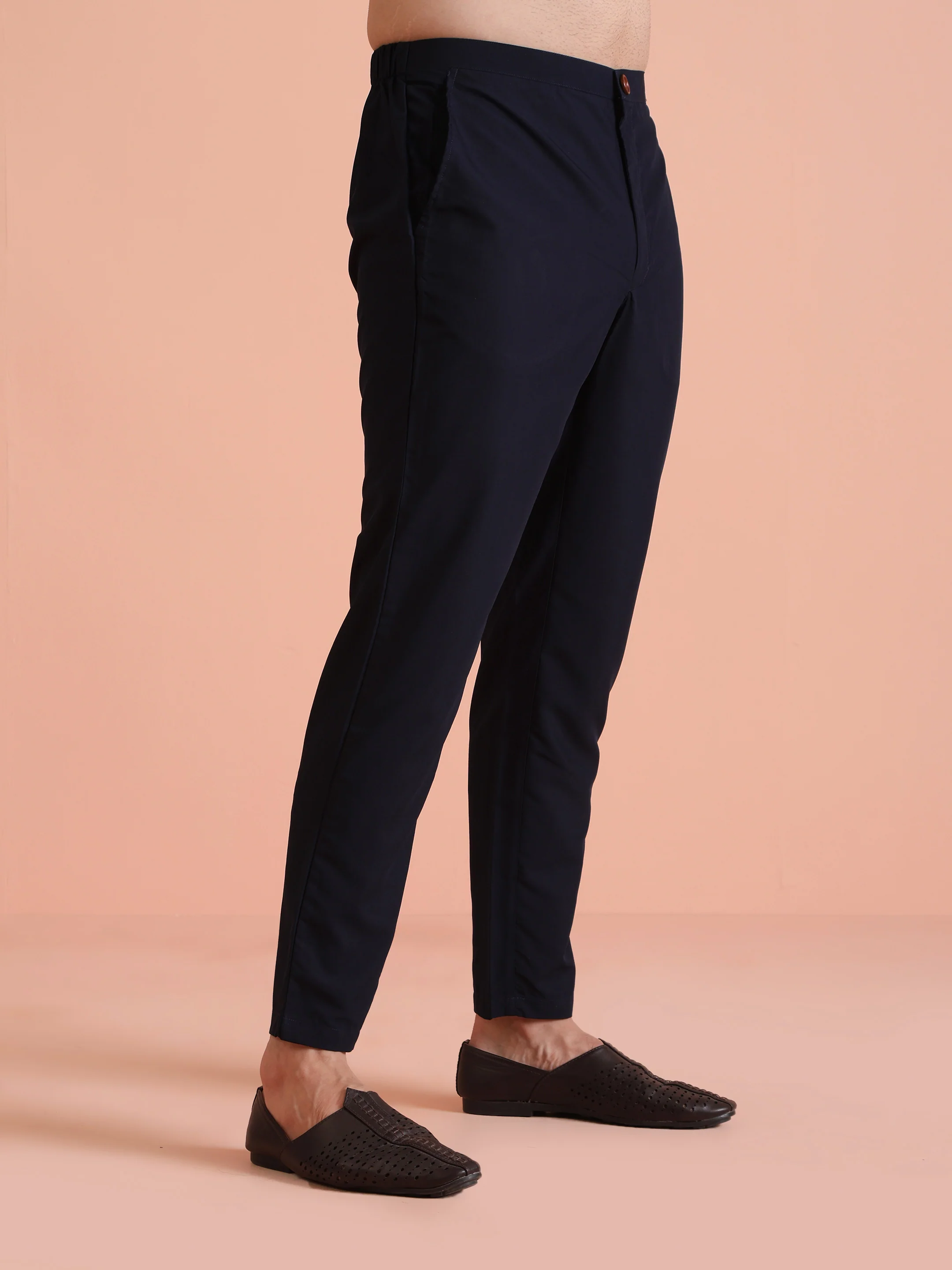 Navy Blue Printed Cotton Blend Kurta Jacket Set - Image 6