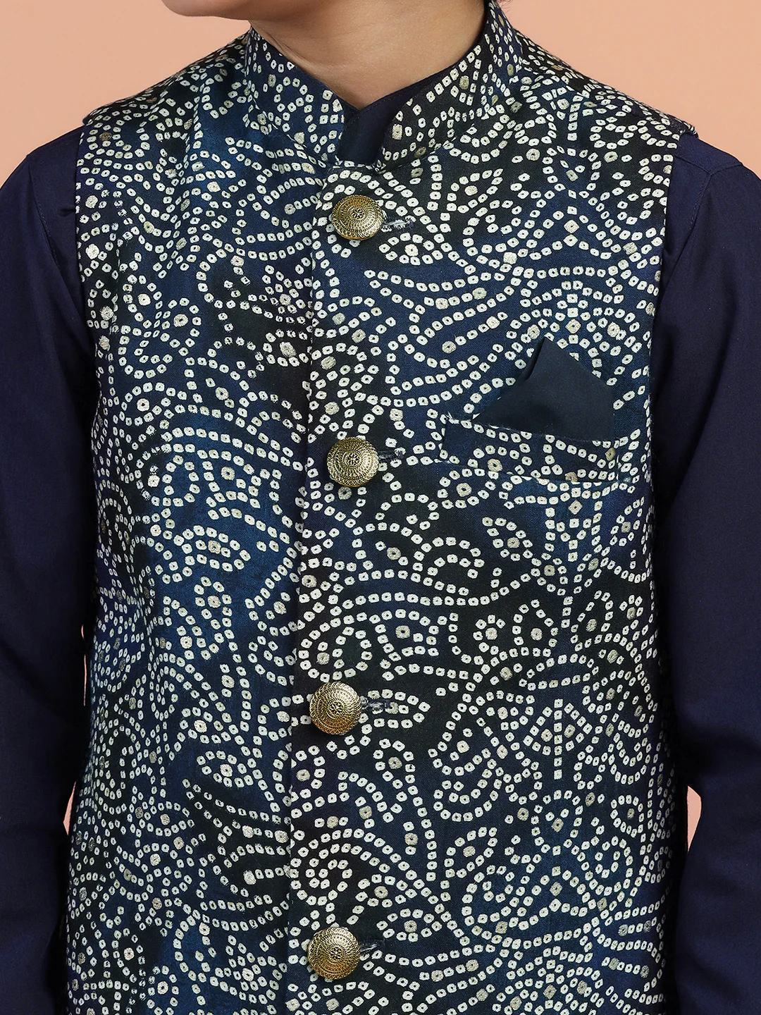 Navy Blue Printed Kids Kurta Jacket Set - Image 5