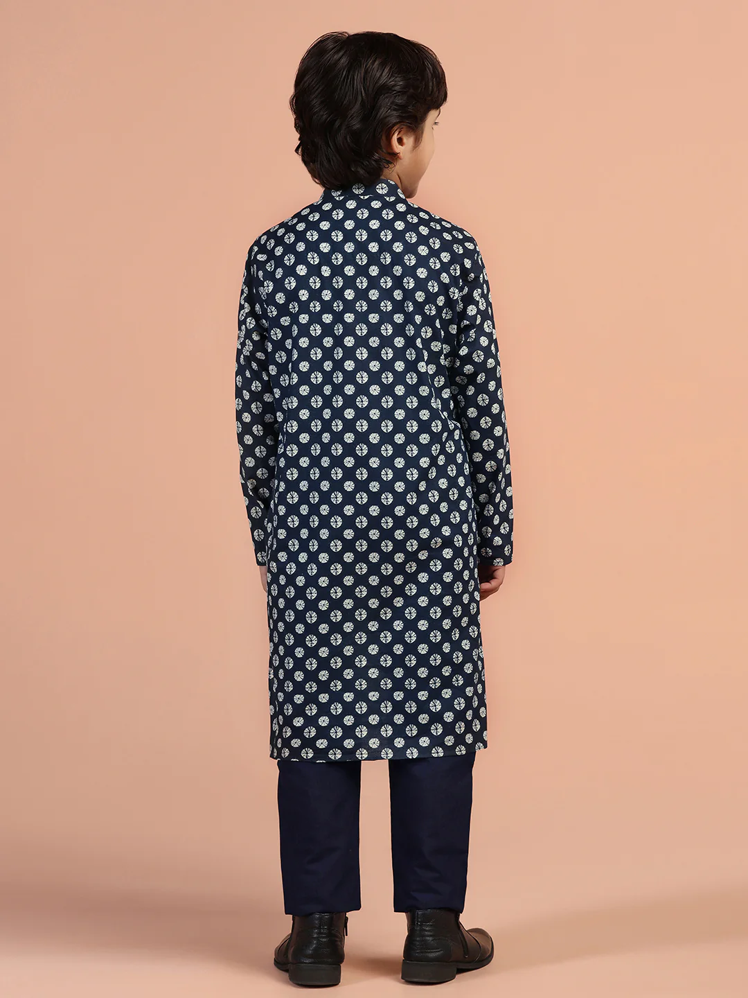 Navy Blue Printed Kids Kurta Set - Image 4