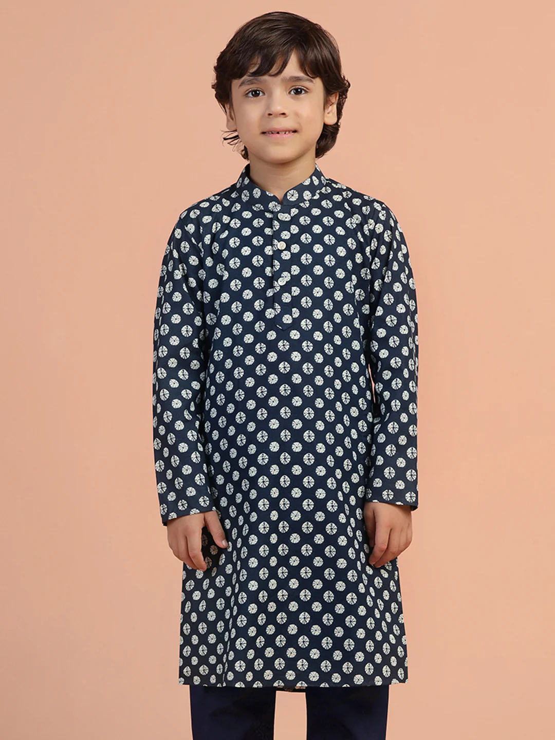 Navy Blue Printed Kids Kurta Set - Image 9